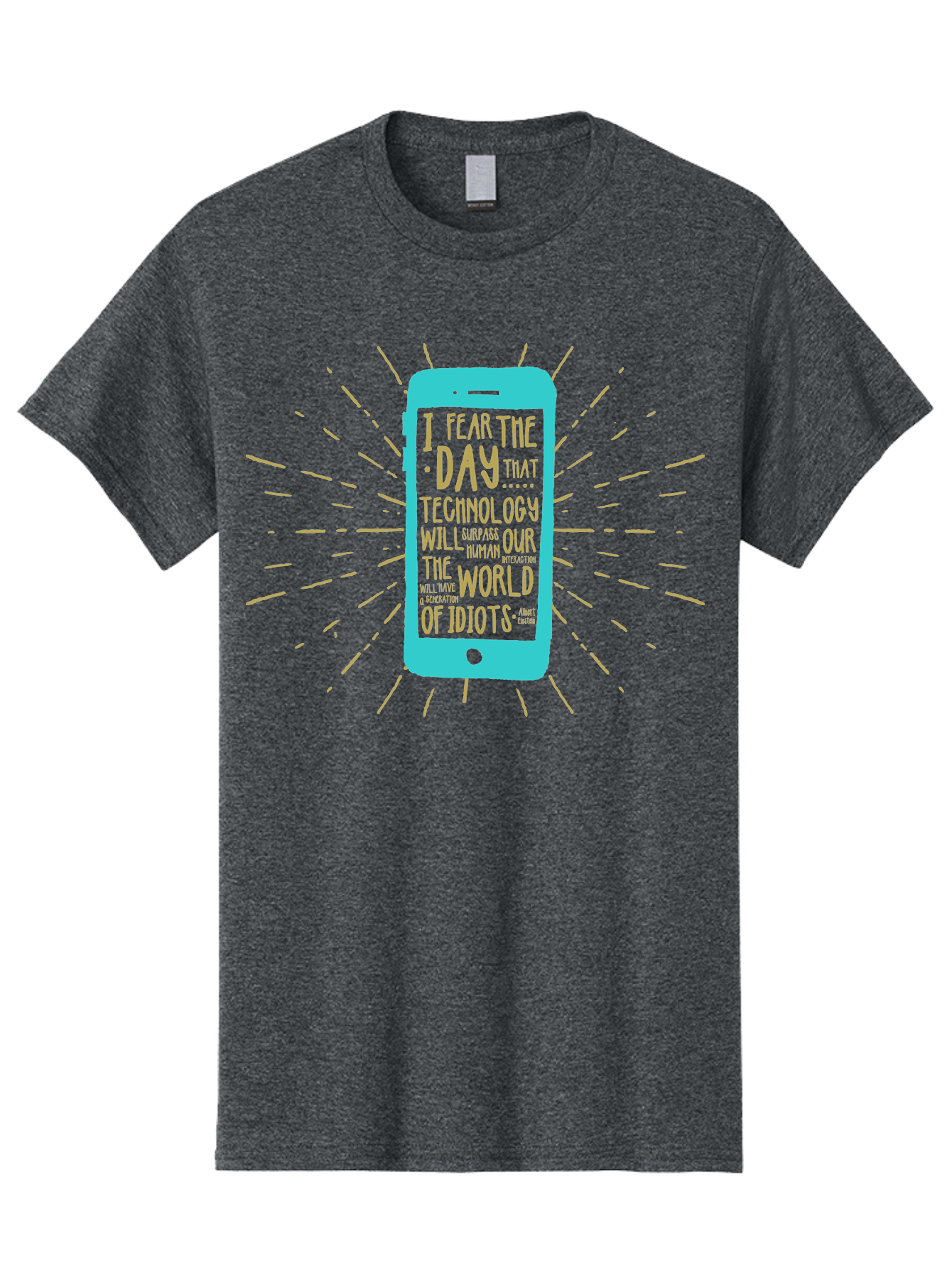 Generation Y Men'S Graphic Tee, 100% Cotton, Comfortable Casual Summer Wear, Machine Washable, Smartphone With Quote, Technology Concern, Future Anxiety, Innovation Impact, Digital Age, Social Commentary, Wise Words, Thought-Provoking Message Aae300 5