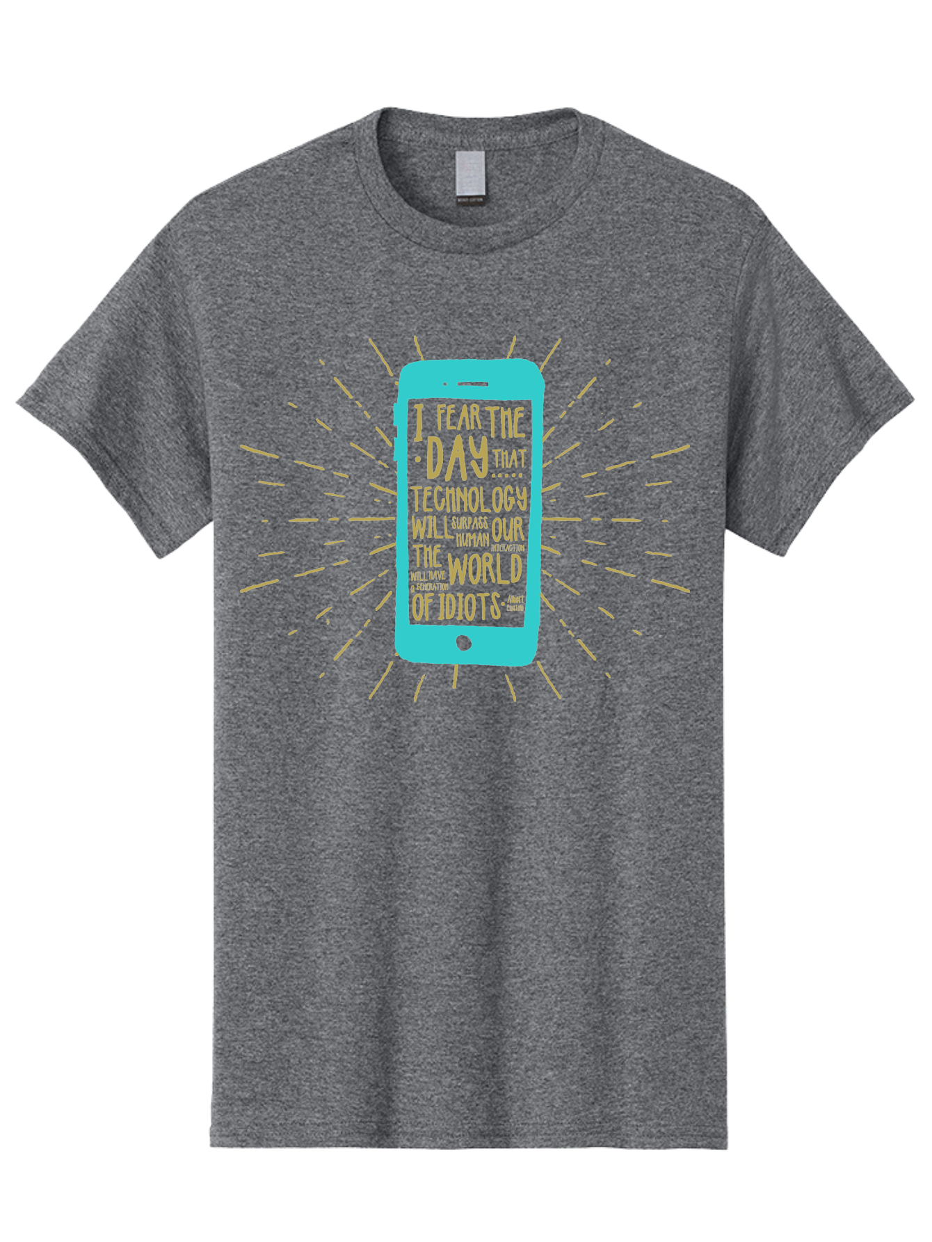 Generation Y Men'S Graphic Tee, 100% Cotton, Comfortable Casual Summer Wear, Machine Washable, Smartphone With Quote, Technology Concern, Future Anxiety, Innovation Impact, Digital Age, Social Commentary, Wise Words, Thought-Provoking Message Aae300 19