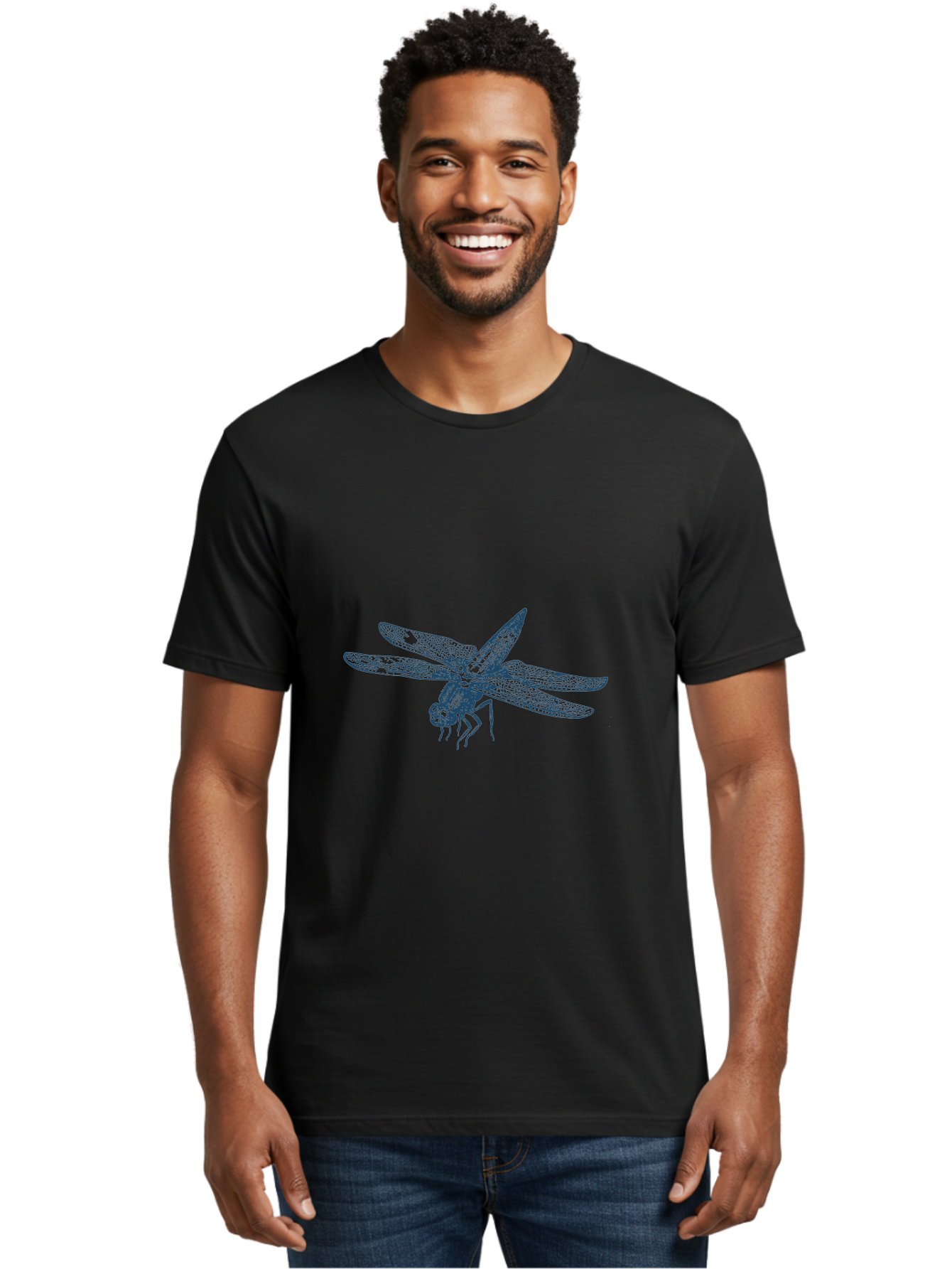 Insect-Flying Men'S Graphic Tee, 100% Cotton, Comfortable Casual Summer Wear, Machine Washable, Dragonfly, Insect Art, Blue Illustration, Nature Design, Wildlife Graphic, Insect Wings, Detailed Drawing, Entomology Art Aae402 18