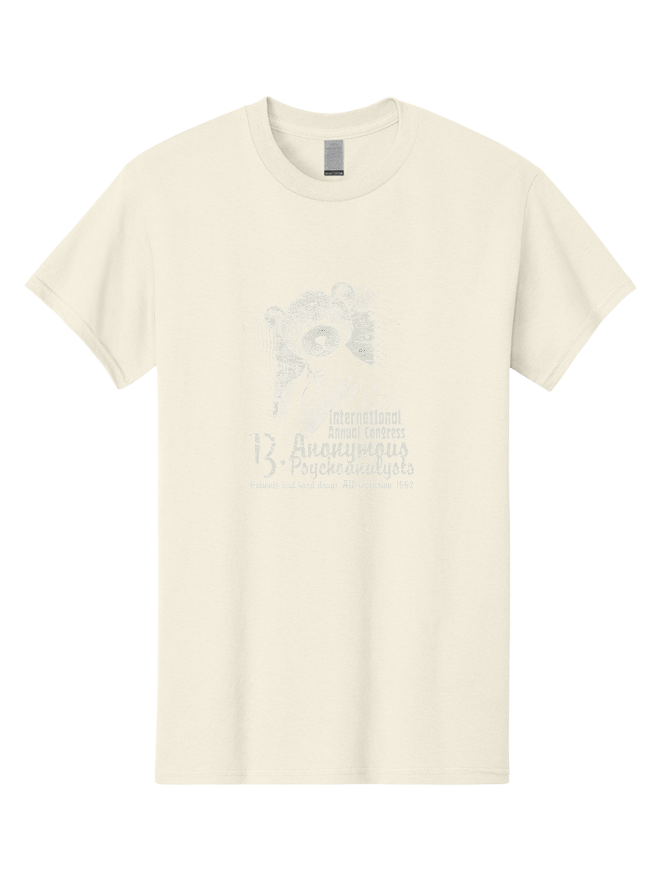 International Annual Congress Teddy Bear Men'S Graphic Tee, 100% Cotton, Comfortable Casual Summer Wear, Machine Washable, Teddy Bear In A Suit, Humorous Illustration, 1962 Conference, Psychoanalysis Theme, Vintage Design, Aae404 7
