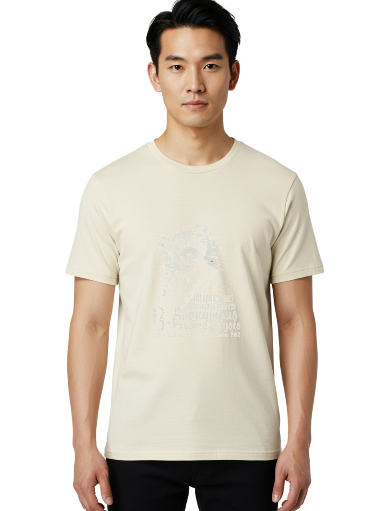 International Annual Congress Teddy Bear Men'S Graphic Tee, 100% Cotton, Comfortable Casual Summer Wear, Machine Washable, Teddy Bear In A Suit, Humorous Illustration, 1962 Conference, Psychoanalysis Theme, Vintage Design, Aae404 8