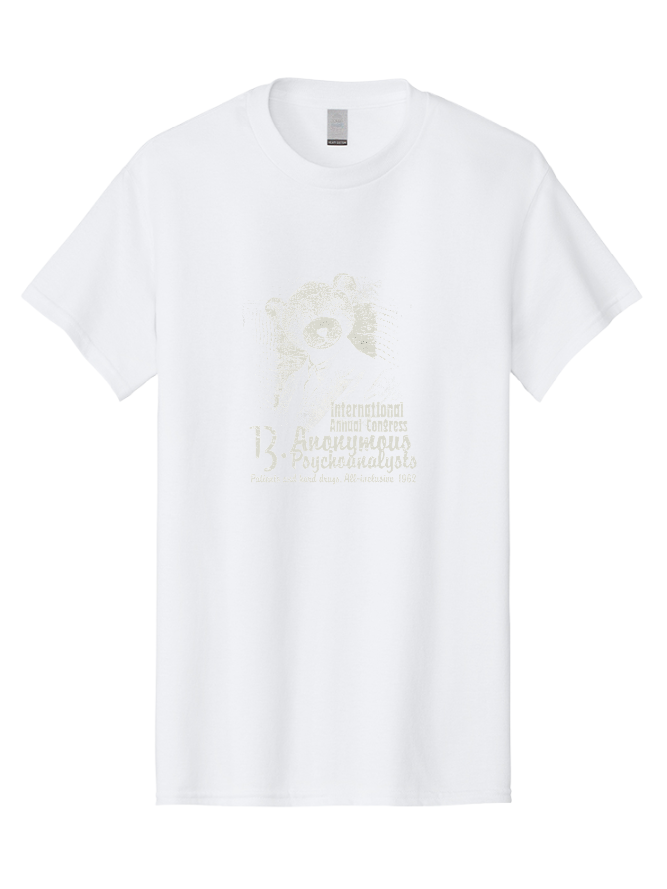 International Annual Congress Teddy Bear Men'S Graphic Tee, 100% Cotton, Comfortable Casual Summer Wear, Machine Washable, Teddy Bear In A Suit, Humorous Illustration, 1962 Conference, Psychoanalysis Theme, Vintage Design, Aae404 5