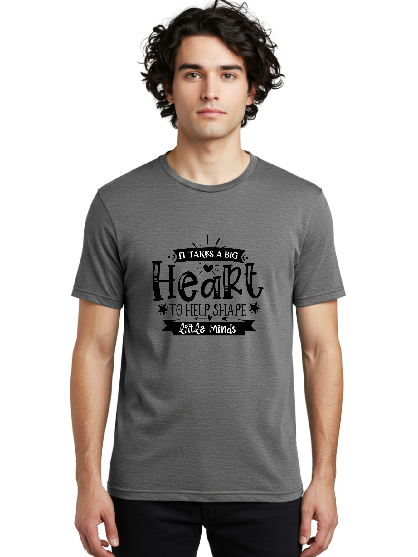 It Takes A Big Heart To Help Shape Little Minds Men'S Graphic Tee, 100% Cotton, Comfortable Casual Summer Wear, Machine Washable, Teacher Appreciation, Inspirational Quote, Heartwarming Message, Teaching Inspiration, Motivational Quote, Aae408 8