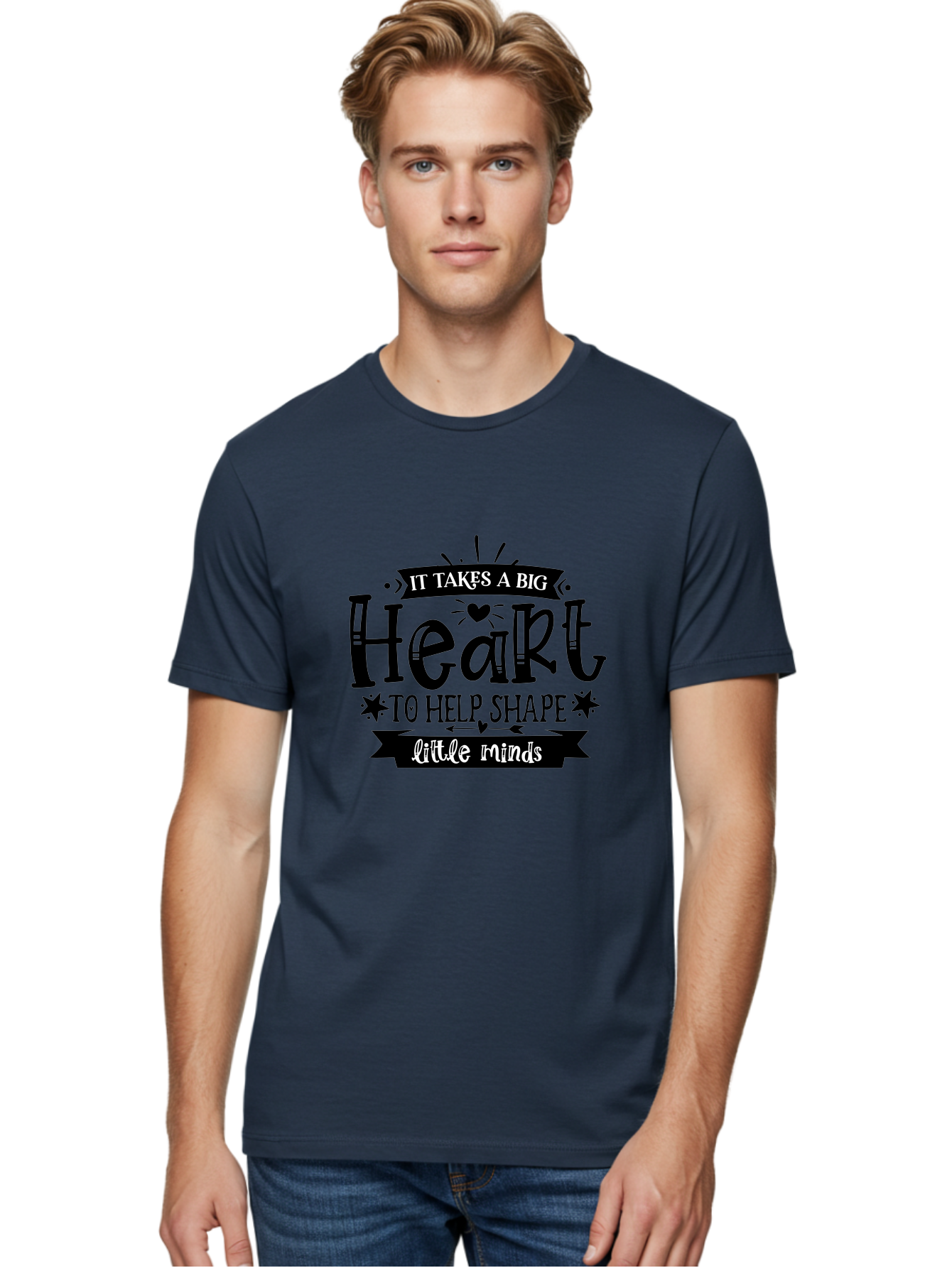 It Takes A Big Heart To Help Shape Little Minds Men'S Graphic Tee, 100% Cotton, Comfortable Casual Summer Wear, Machine Washable, Teacher Appreciation, Inspirational Quote, Heartwarming Message, Teaching Inspiration, Motivational Quote, Aae408 4
