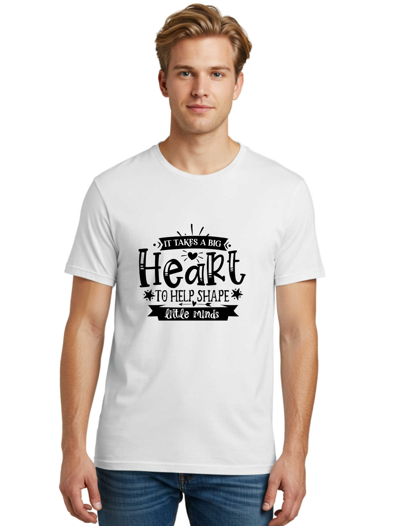 It Takes A Big Heart To Help Shape Little Minds Men'S Graphic Tee, 100% Cotton, Comfortable Casual Summer Wear, Machine Washable, Teacher Appreciation, Inspirational Quote, Heartwarming Message, Teaching Inspiration, Motivational Quote, Aae408 22