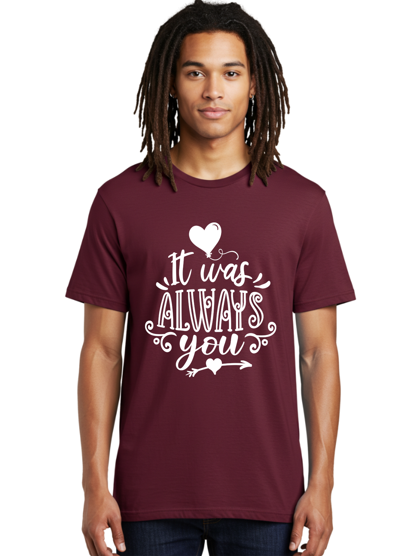 It Was Always You White Men'S Graphic Tee, 100% Cotton, Comfortable Casual Summer Wear, Machine Washable, Love Quotes, Romantic Phrases, Heartwarming Sayings, Valentine'S Day Messages, Sweet Nothings, Eternal Love, Couple Goals Aae409 12