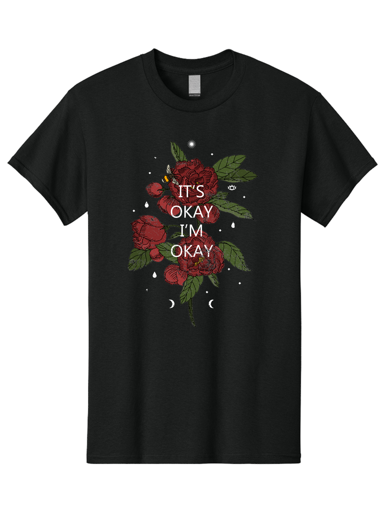 Its Okay Men'S Graphic Tee, 100% Cotton, Comfortable Casual Summer Wear, Machine Washable, Red Roses, Green Leaves, Affirmation Quote, Motivational Phrase, Mental Health Awareness, Self Care, Wellness, Floral Design, Inspirational Art Aae411 21