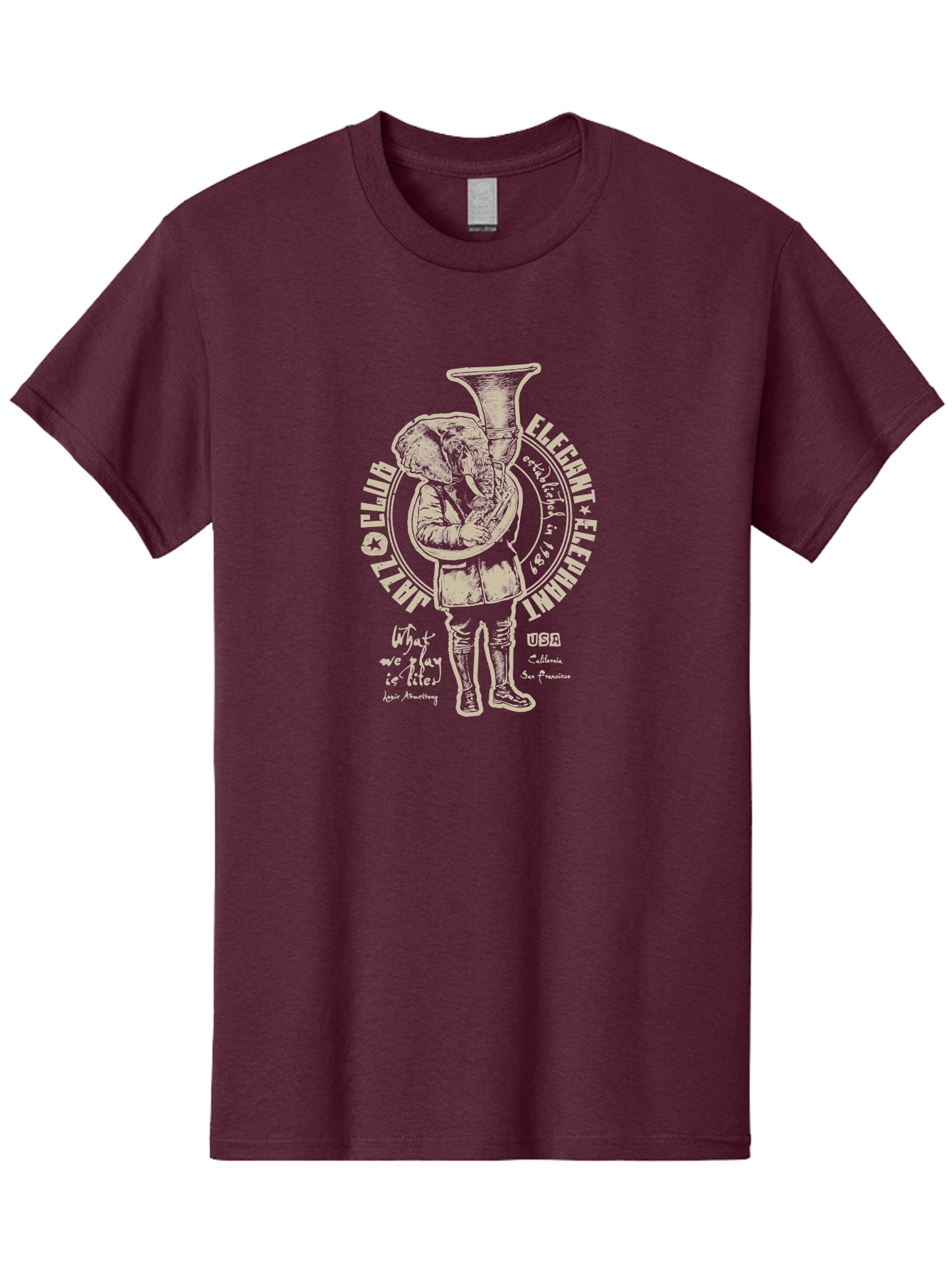 Jazz Club Elegant Elephant Men'S Graphic Tee, 100% Cotton, Comfortable Casual Summer Wear, Machine Washable, Elephant Playing Trumpet, Vintage Illustration, Unique Design, Elegant Typography, Quirky Art, Circus Theme, Playful Graphics, Aae423 7