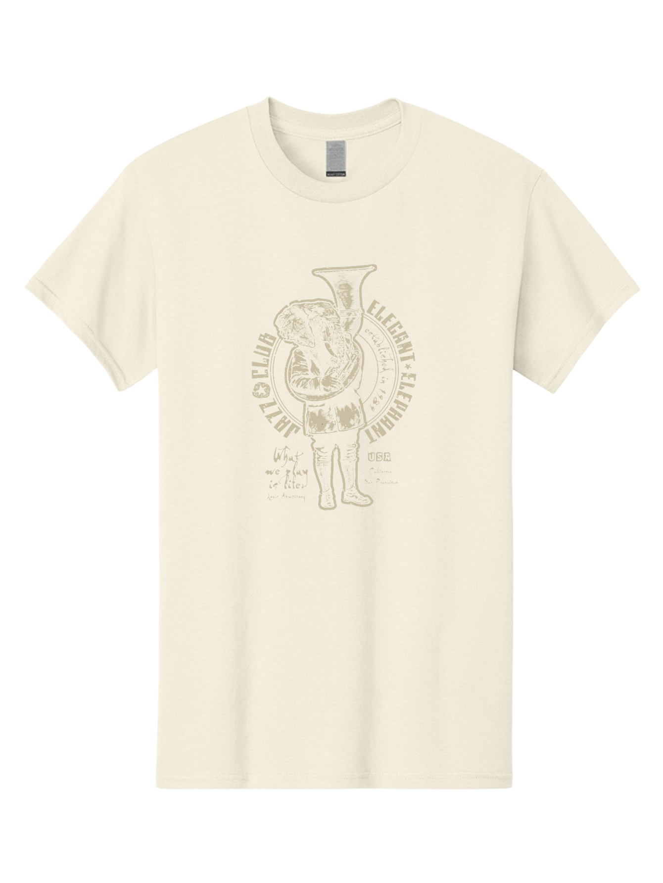 Jazz Club Elegant Elephant Men'S Graphic Tee, 100% Cotton, Comfortable Casual Summer Wear, Machine Washable, Elephant Playing Trumpet, Vintage Illustration, Unique Design, Elegant Typography, Quirky Art, Circus Theme, Playful Graphics, Aae423 9