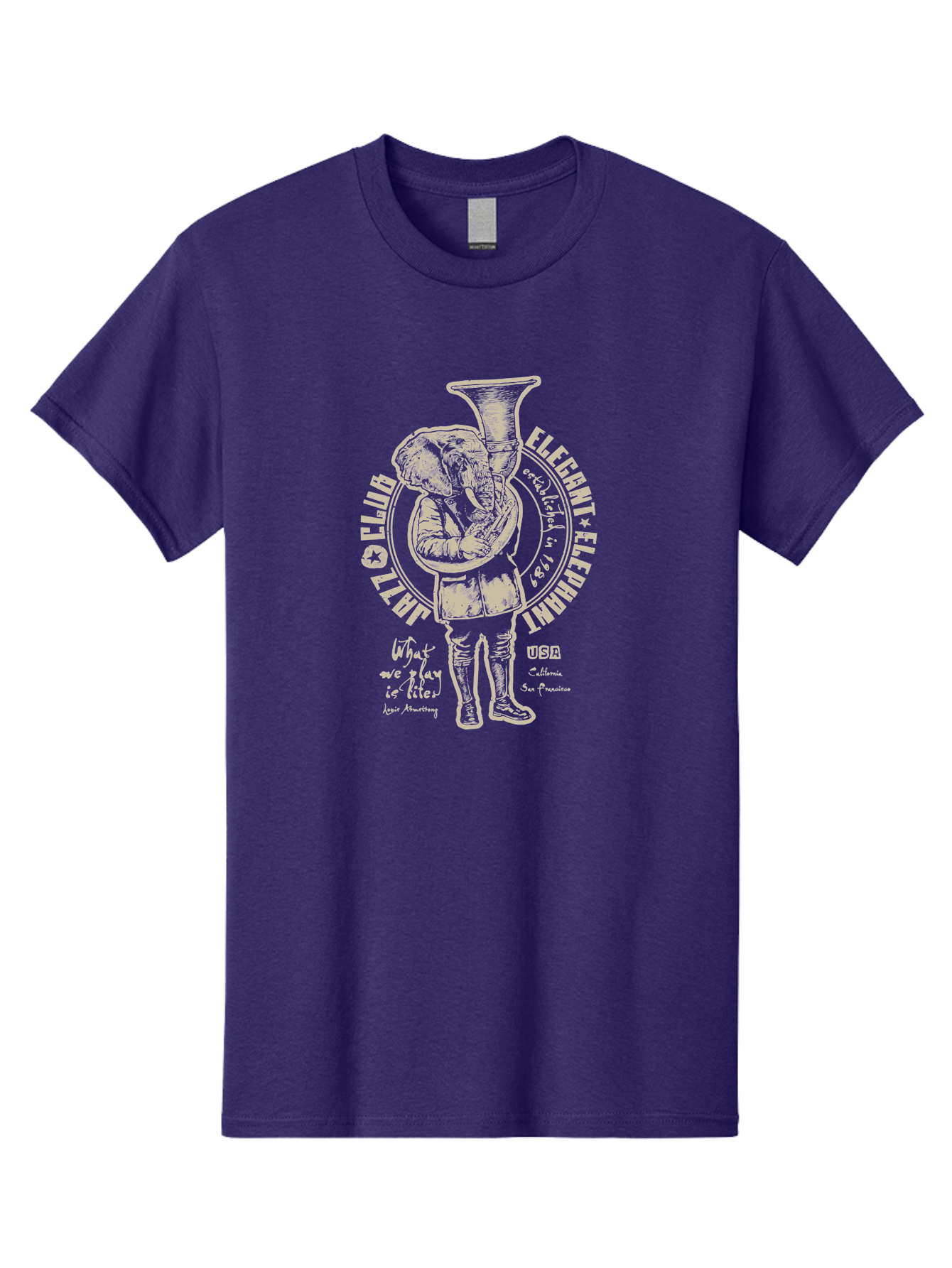 Jazz Club Elegant Elephant Men'S Graphic Tee, 100% Cotton, Comfortable Casual Summer Wear, Machine Washable, Elephant Playing Trumpet, Vintage Illustration, Unique Design, Elegant Typography, Quirky Art, Circus Theme, Playful Graphics, Aae423 15