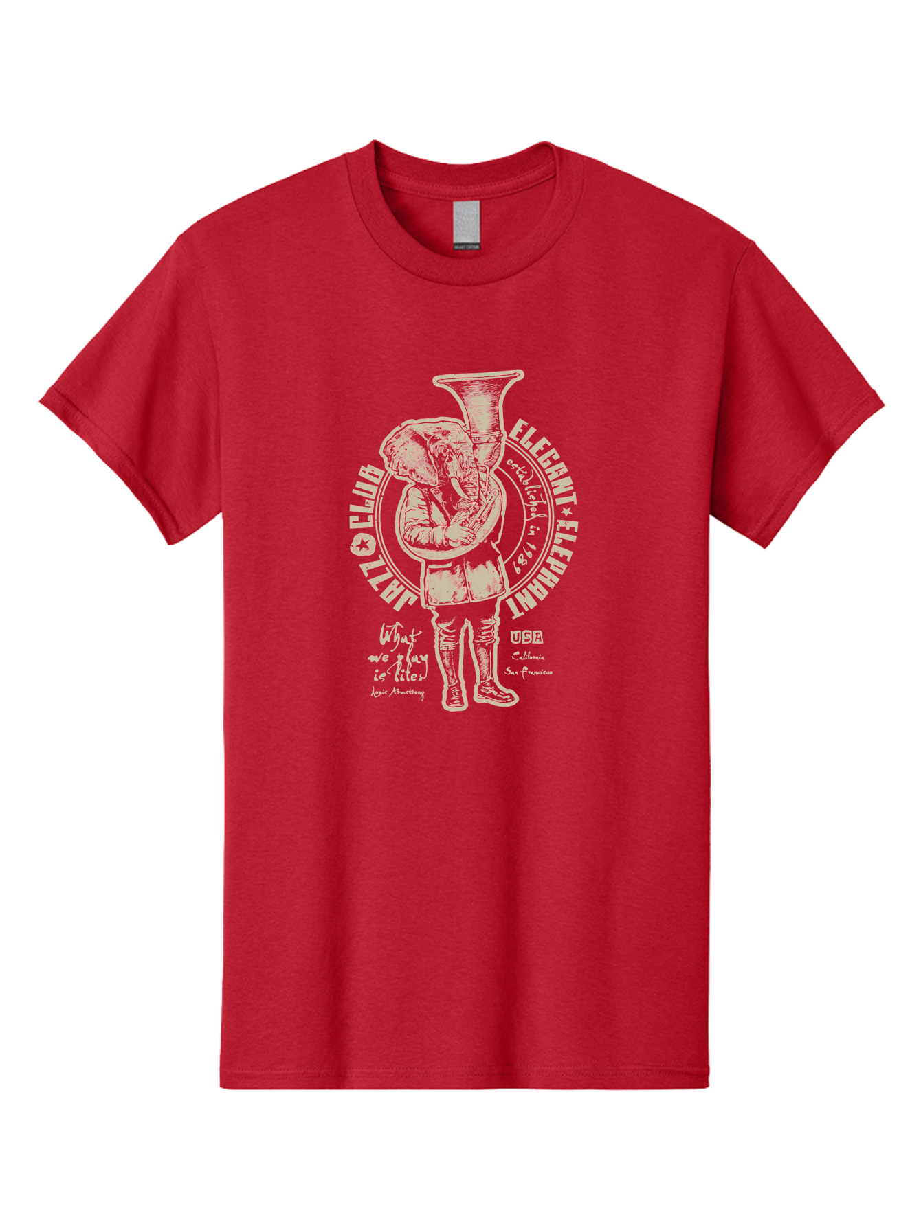 Jazz Club Elegant Elephant Men'S Graphic Tee, 100% Cotton, Comfortable Casual Summer Wear, Machine Washable, Elephant Playing Trumpet, Vintage Illustration, Unique Design, Elegant Typography, Quirky Art, Circus Theme, Playful Graphics, Aae423 19