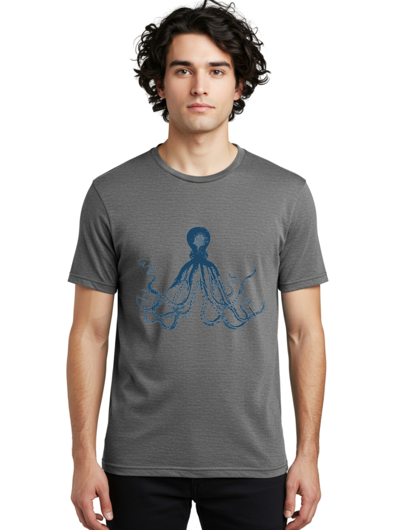 Kraken Octopus Men'S Graphic Tee, 100% Cotton, Comfortable Casual Summer Wear, Machine Washable, Octopus Illustration, Dark Blue Octopus, Underwater Creature, Ocean Animal, Sea Life, Squid-Like, Eight Arms, Suckers, Tentacles, Marine Biology Aae438 6