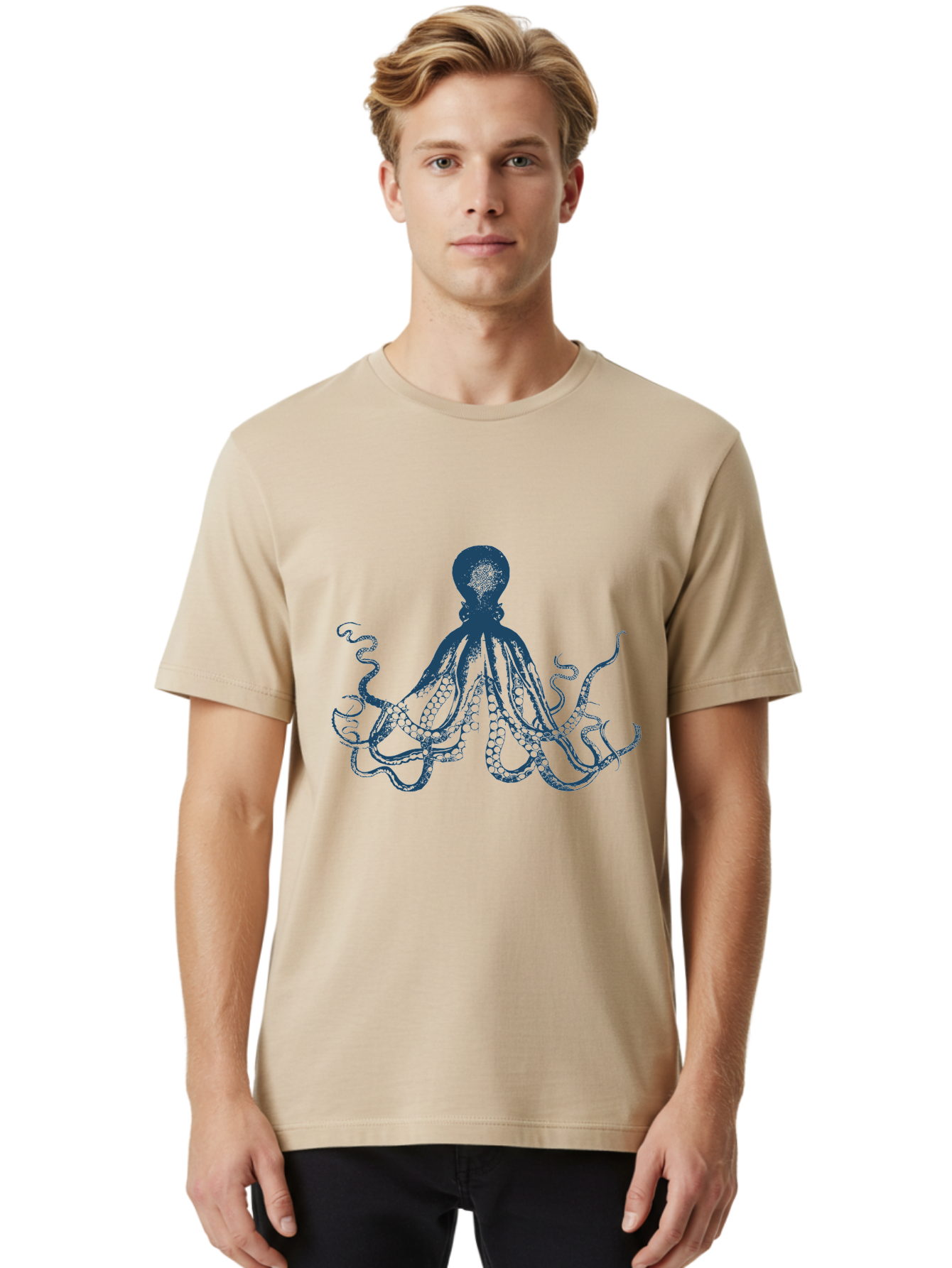 Kraken Octopus Men'S Graphic Tee, 100% Cotton, Comfortable Casual Summer Wear, Machine Washable, Octopus Illustration, Dark Blue Octopus, Underwater Creature, Ocean Animal, Sea Life, Squid-Like, Eight Arms, Suckers, Tentacles, Marine Biology Aae438 26