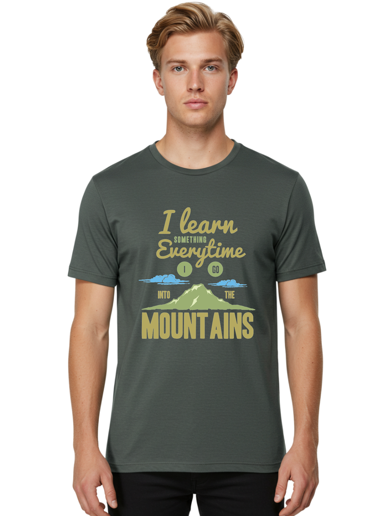 Learn From The Mountains Men'S Graphic Tee, 100% Cotton, Comfortable Casual Summer Wear, Machine Washable, Motivational Quote, Inspirational Message, Mountain Landscape, Personal Growth, Self-Improvement, Outdoors Adventure, Hiking, Aae445 14