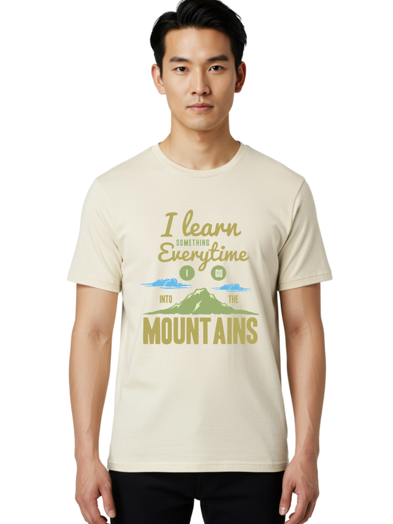 Learn From The Mountains Men'S Graphic Tee, 100% Cotton, Comfortable Casual Summer Wear, Machine Washable, Motivational Quote, Inspirational Message, Mountain Landscape, Personal Growth, Self-Improvement, Outdoors Adventure, Hiking, Aae445 4