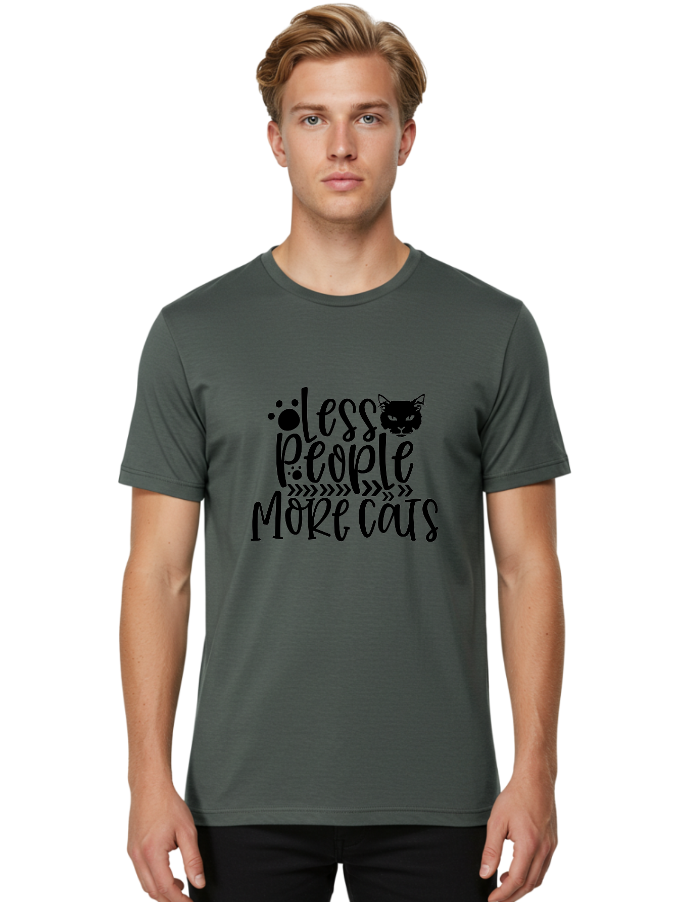Less People More Cats Men'S Graphic Tee, 100% Cotton, Comfortable Casual Summer Wear, Machine Washable, Cat Lovers, Feline Obsession, Humorous Quote, Cat Paws, Cat Face, Quirky Design, Funny Cat Saying, Cat Meme, Less People More Cats Aae446 30