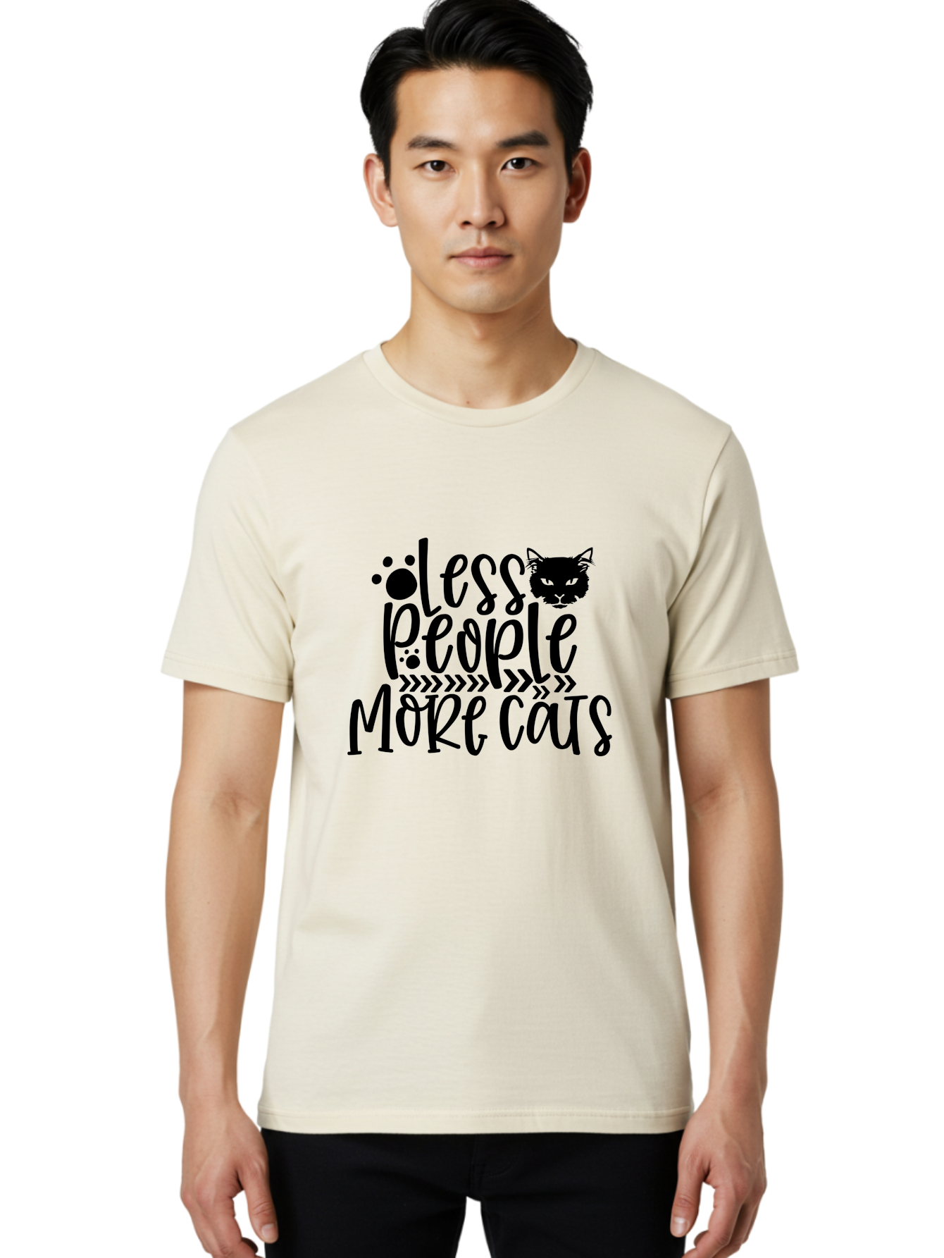 Less People More Cats Men'S Graphic Tee, 100% Cotton, Comfortable Casual Summer Wear, Machine Washable, Cat Lovers, Feline Obsession, Humorous Quote, Cat Paws, Cat Face, Quirky Design, Funny Cat Saying, Cat Meme, Less People More Cats Aae446 8