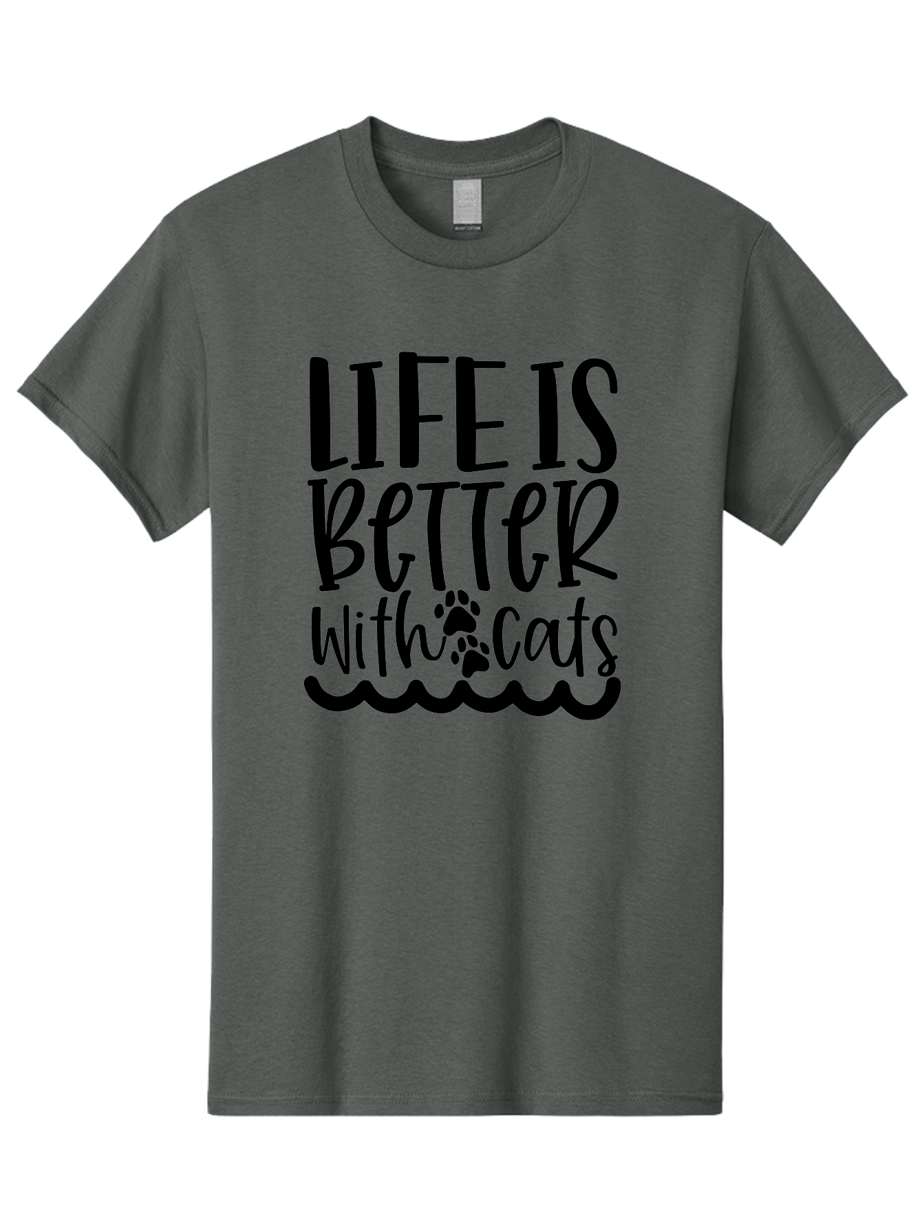Life Is Better With Cats Men'S Graphic Tee, 100% Cotton, Comfortable Casual Summer Wear, Machine Washable, Cat Lovers, Feline Friends, Positive Vibes, Inspirational Quotes, Cute Designs, Paw Print, Wavy Lines, Playful Typography, Cat Quotes Aae451 19