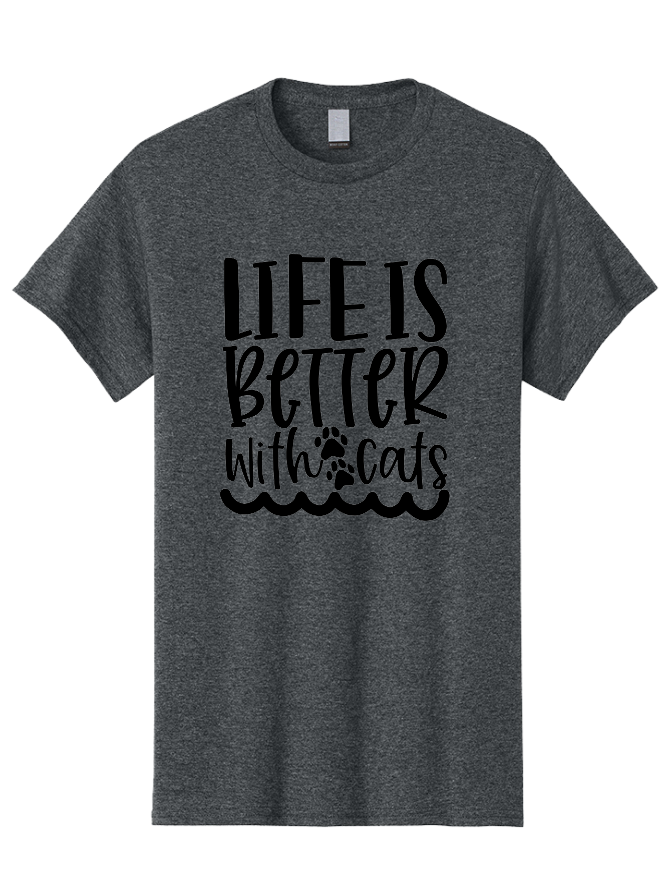 Life Is Better With Cats Men'S Graphic Tee, 100% Cotton, Comfortable Casual Summer Wear, Machine Washable, Cat Lovers, Feline Friends, Positive Vibes, Inspirational Quotes, Cute Designs, Paw Print, Wavy Lines, Playful Typography, Cat Quotes Aae451 23
