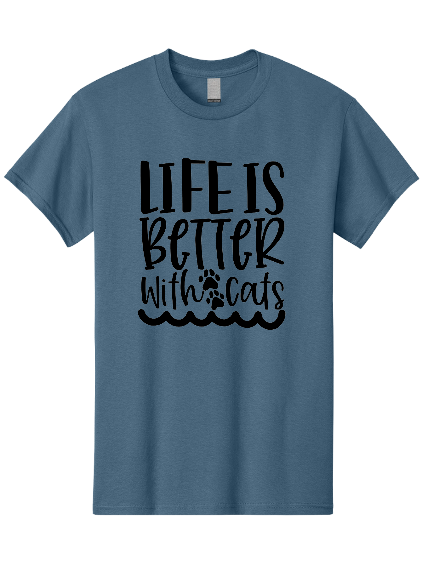 Life Is Better With Cats Men'S Graphic Tee, 100% Cotton, Comfortable Casual Summer Wear, Machine Washable, Cat Lovers, Feline Friends, Positive Vibes, Inspirational Quotes, Cute Designs, Paw Print, Wavy Lines, Playful Typography, Cat Quotes Aae451 17