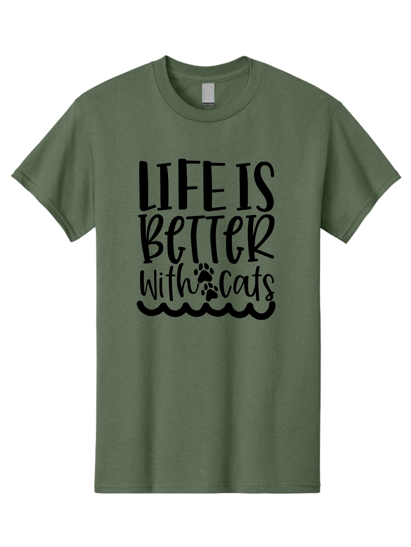 Life Is Better With Cats Men'S Graphic Tee, 100% Cotton, Comfortable Casual Summer Wear, Machine Washable, Cat Lovers, Feline Friends, Positive Vibes, Inspirational Quotes, Cute Designs, Paw Print, Wavy Lines, Playful Typography, Cat Quotes Aae451 21