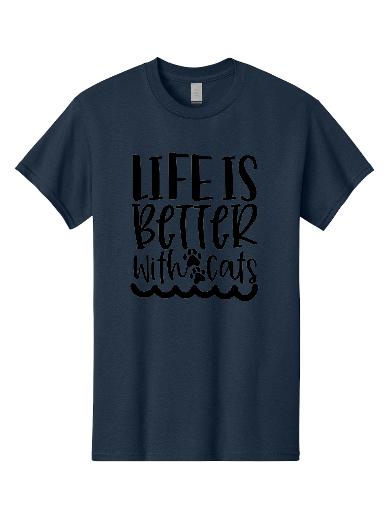 Life Is Better With Cats Men'S Graphic Tee, 100% Cotton, Comfortable Casual Summer Wear, Machine Washable, Cat Lovers, Feline Friends, Positive Vibes, Inspirational Quotes, Cute Designs, Paw Print, Wavy Lines, Playful Typography, Cat Quotes Aae451 29