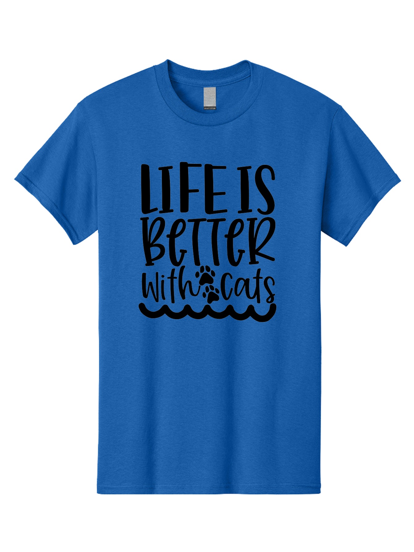 Life Is Better With Cats Men'S Graphic Tee, 100% Cotton, Comfortable Casual Summer Wear, Machine Washable, Cat Lovers, Feline Friends, Positive Vibes, Inspirational Quotes, Cute Designs, Paw Print, Wavy Lines, Playful Typography, Cat Quotes Aae451 27