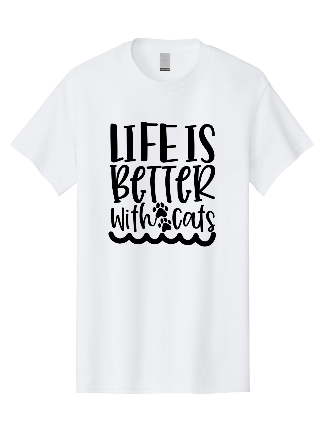 Life Is Better With Cats Men'S Graphic Tee, 100% Cotton, Comfortable Casual Summer Wear, Machine Washable, Cat Lovers, Feline Friends, Positive Vibes, Inspirational Quotes, Cute Designs, Paw Print, Wavy Lines, Playful Typography, Cat Quotes Aae451 5