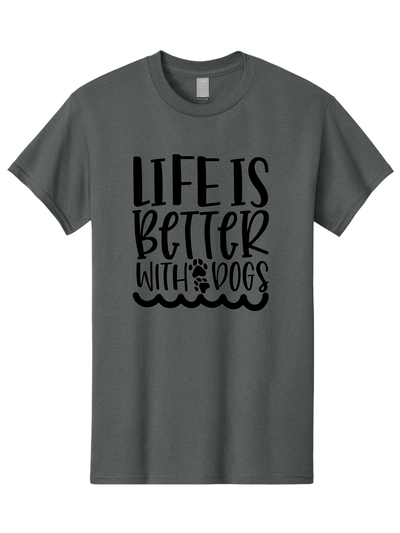 Life Is Better With Dogs Men'S Graphic Tee, 100% Cotton, Comfortable Casual Summer Wear, Machine Washable, Dog Lovers, Inspirational Quotes, Dog Owners, Pet Quotes, Paw Print, Wavy Lines, Motivational Sayings, Pet Friendly, Dog Quotes Aae452 9
