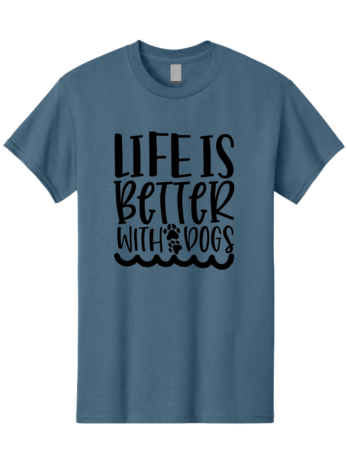 Life Is Better With Dogs Men'S Graphic Tee, 100% Cotton, Comfortable Casual Summer Wear, Machine Washable, Dog Lovers, Inspirational Quotes, Dog Owners, Pet Quotes, Paw Print, Wavy Lines, Motivational Sayings, Pet Friendly, Dog Quotes Aae452 15