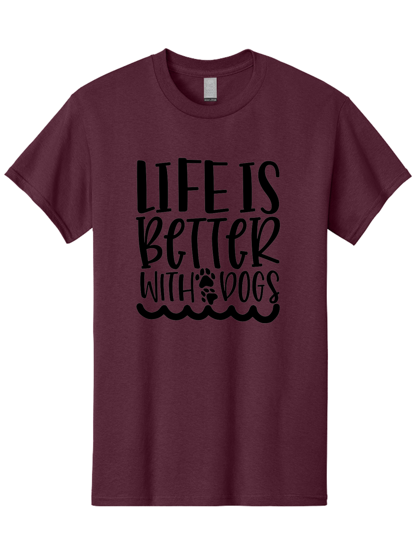 Life Is Better With Dogs Men'S Graphic Tee, 100% Cotton, Comfortable Casual Summer Wear, Machine Washable, Dog Lovers, Inspirational Quotes, Dog Owners, Pet Quotes, Paw Print, Wavy Lines, Motivational Sayings, Pet Friendly, Dog Quotes Aae452 5