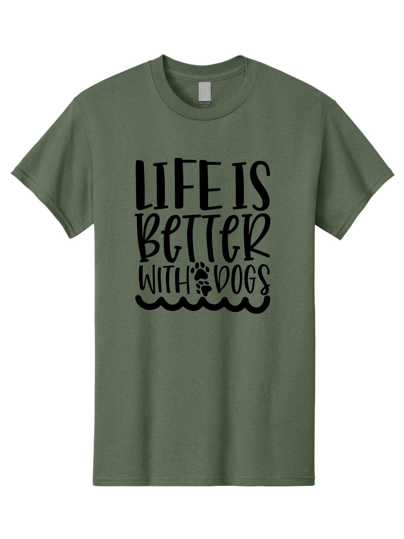 Life Is Better With Dogs Men'S Graphic Tee, 100% Cotton, Comfortable Casual Summer Wear, Machine Washable, Dog Lovers, Inspirational Quotes, Dog Owners, Pet Quotes, Paw Print, Wavy Lines, Motivational Sayings, Pet Friendly, Dog Quotes Aae452 25