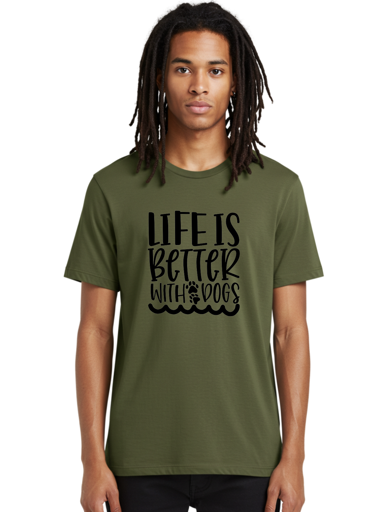 Life Is Better With Dogs Men'S Graphic Tee, 100% Cotton, Comfortable Casual Summer Wear, Machine Washable, Dog Lovers, Inspirational Quotes, Dog Owners, Pet Quotes, Paw Print, Wavy Lines, Motivational Sayings, Pet Friendly, Dog Quotes Aae452 26