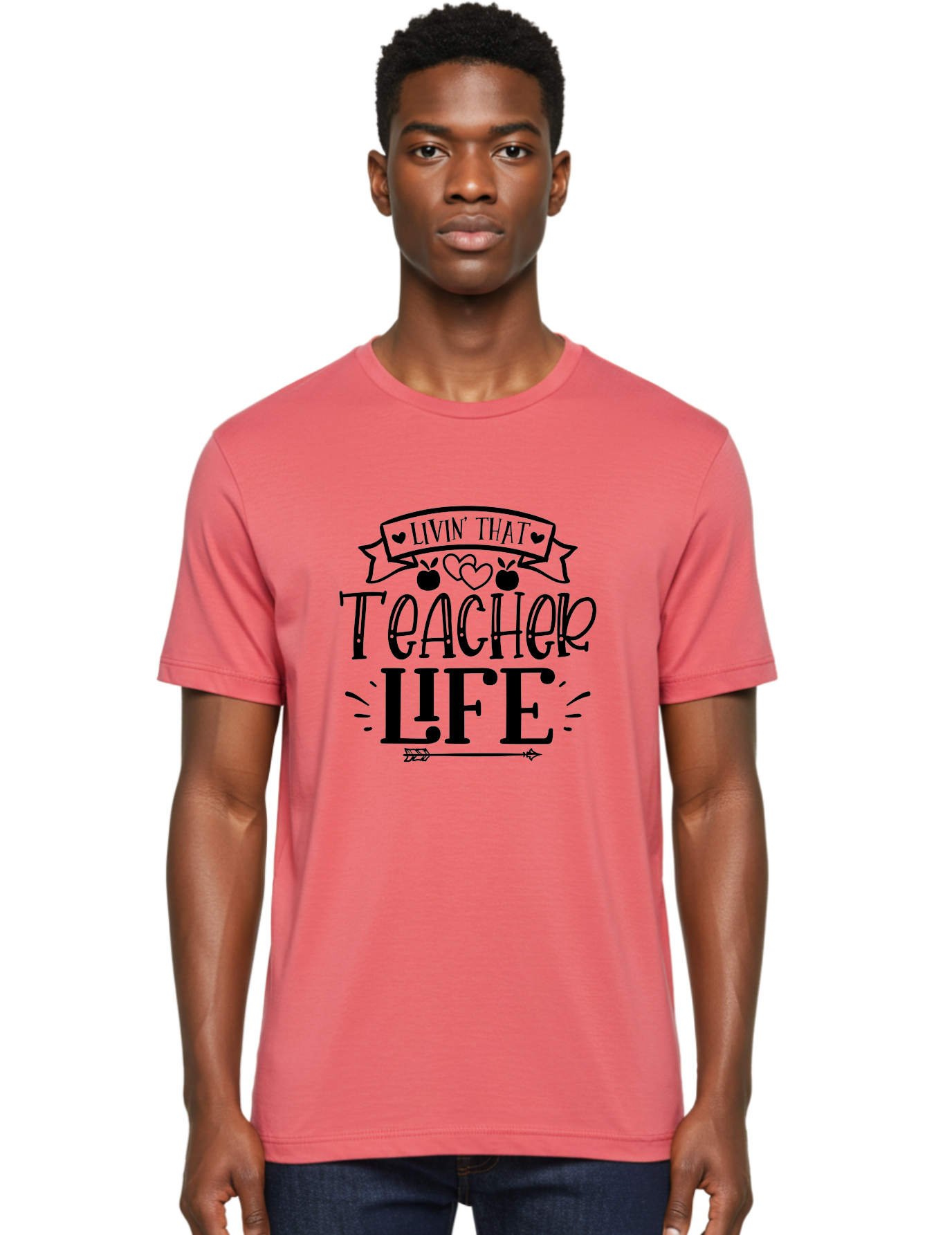 Livin That Teacher Life Men'S Graphic Tee, 100% Cotton, Comfortable Casual Summer Wear, Machine Washable, Teacher Life, Teaching Profession, Educator Lifestyle, Apple Hearts, Inspirational Quote, Motivational Saying, Teacher Apparel, Aae459 14