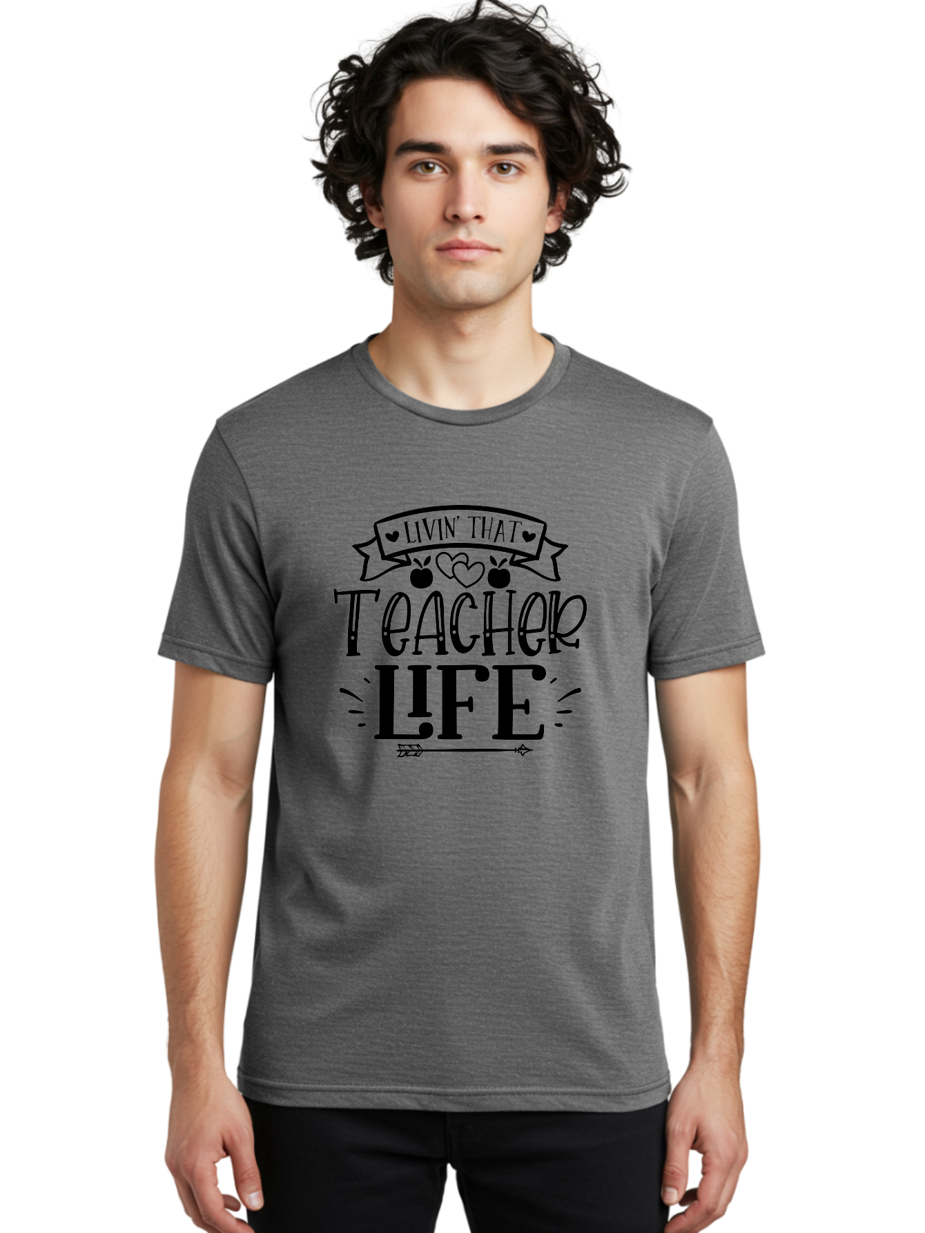 Livin That Teacher Life Men'S Graphic Tee, 100% Cotton, Comfortable Casual Summer Wear, Machine Washable, Teacher Life, Teaching Profession, Educator Lifestyle, Apple Hearts, Inspirational Quote, Motivational Saying, Teacher Apparel, Aae459 18