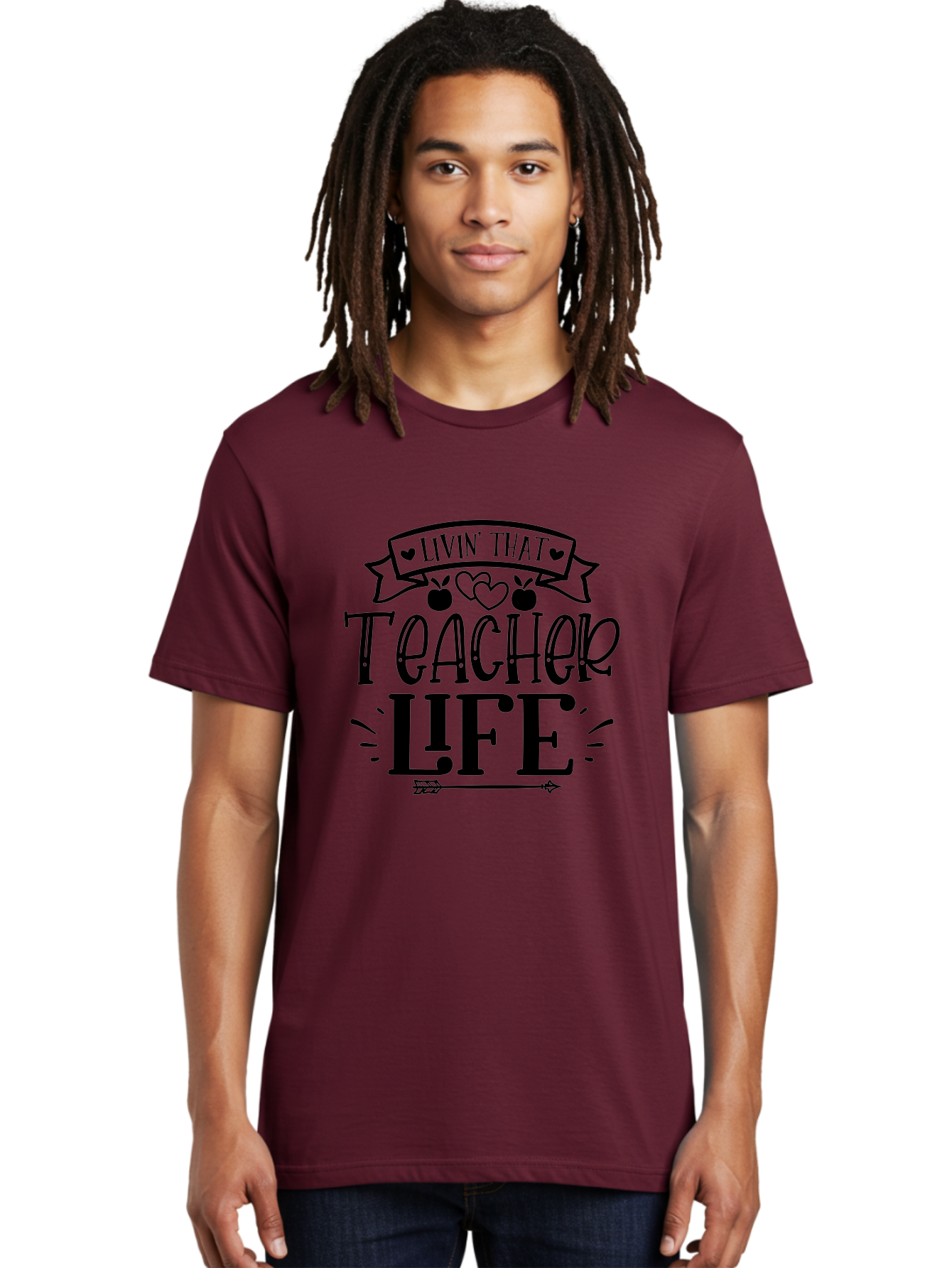 Livin That Teacher Life Men'S Graphic Tee, 100% Cotton, Comfortable Casual Summer Wear, Machine Washable, Teacher Life, Teaching Profession, Educator Lifestyle, Apple Hearts, Inspirational Quote, Motivational Saying, Teacher Apparel, Aae459 16