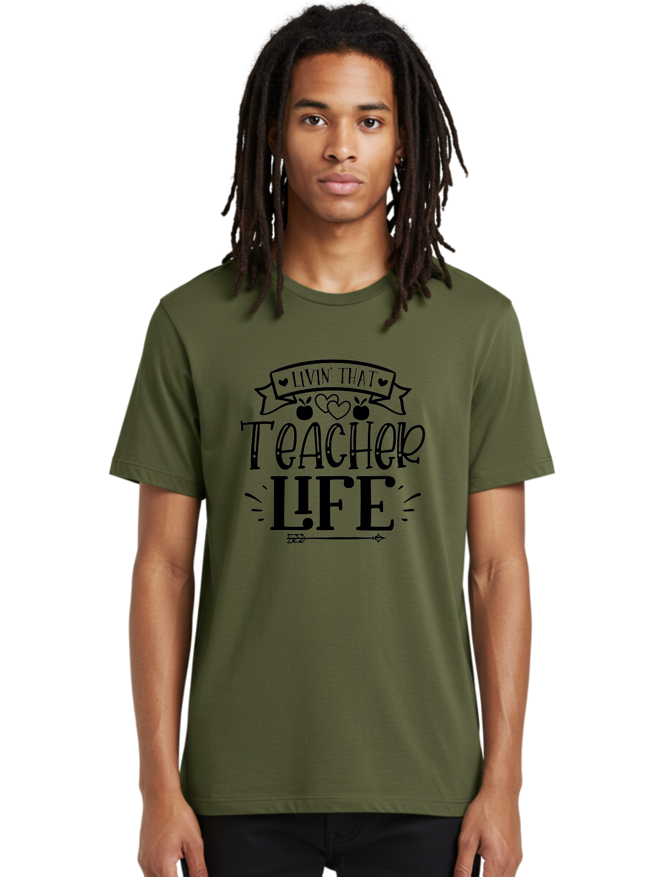 Livin That Teacher Life Men'S Graphic Tee, 100% Cotton, Comfortable Casual Summer Wear, Machine Washable, Teacher Life, Teaching Profession, Educator Lifestyle, Apple Hearts, Inspirational Quote, Motivational Saying, Teacher Apparel, Aae459 28