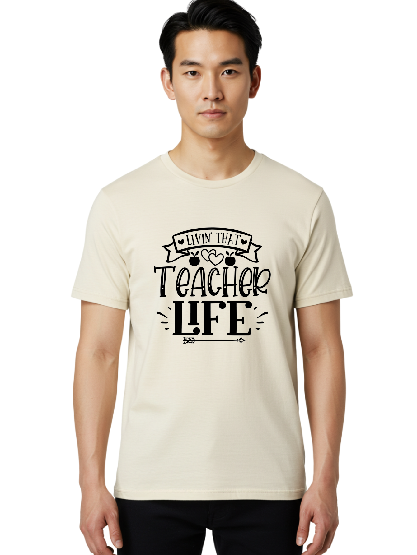 Livin That Teacher Life Men'S Graphic Tee, 100% Cotton, Comfortable Casual Summer Wear, Machine Washable, Teacher Life, Teaching Profession, Educator Lifestyle, Apple Hearts, Inspirational Quote, Motivational Saying, Teacher Apparel, Aae459 26
