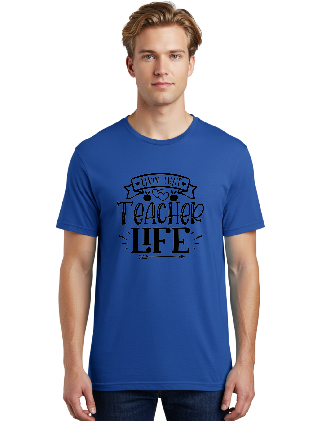 Livin That Teacher Life Men'S Graphic Tee, 100% Cotton, Comfortable Casual Summer Wear, Machine Washable, Teacher Life, Teaching Profession, Educator Lifestyle, Apple Hearts, Inspirational Quote, Motivational Saying, Teacher Apparel, Aae459 22