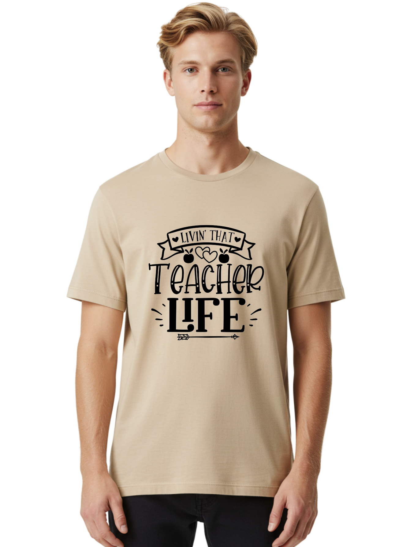 Livin That Teacher Life Men'S Graphic Tee, 100% Cotton, Comfortable Casual Summer Wear, Machine Washable, Teacher Life, Teaching Profession, Educator Lifestyle, Apple Hearts, Inspirational Quote, Motivational Saying, Teacher Apparel, Aae459 6