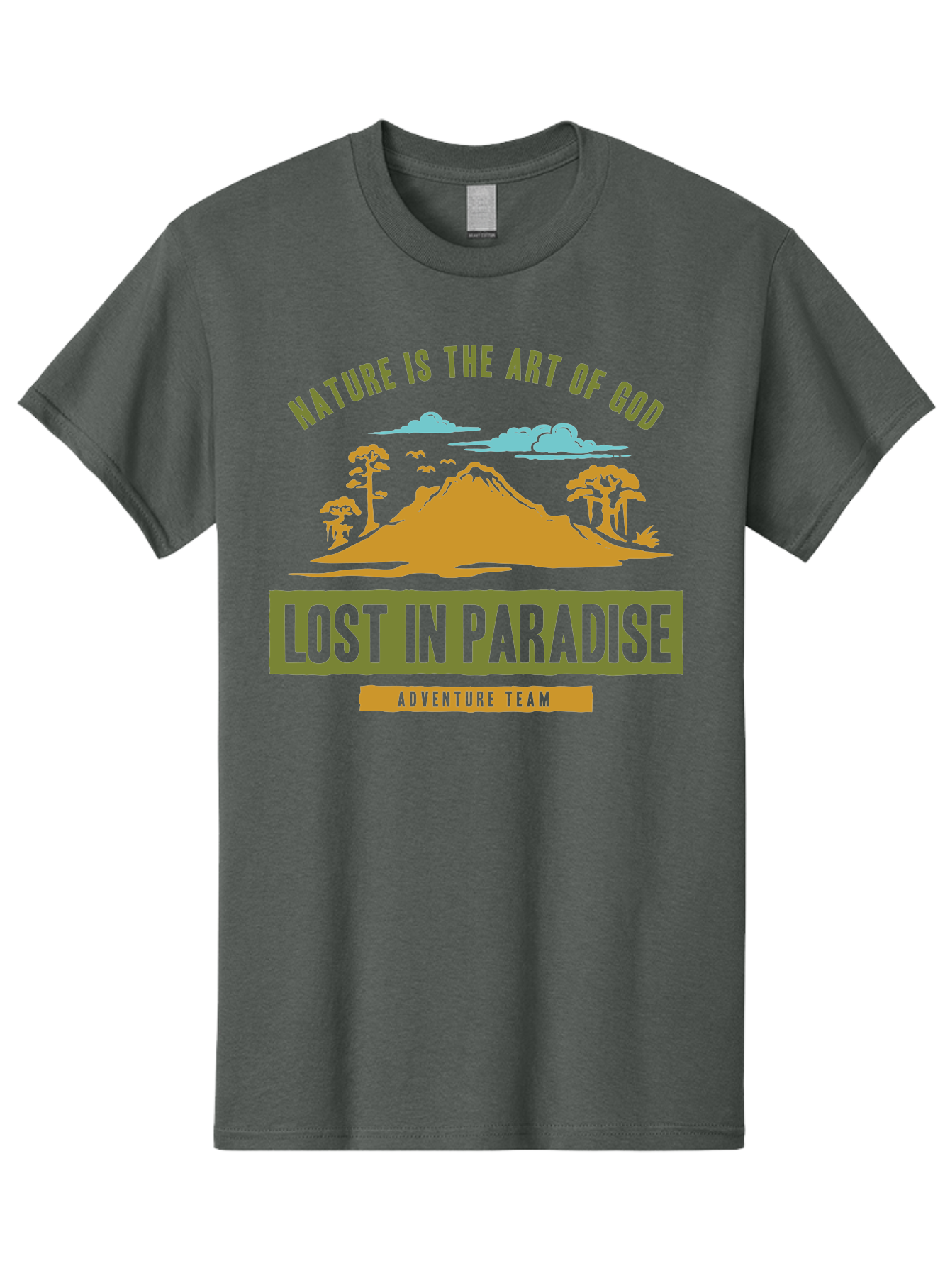 Lost In Paradise Men'S Graphic Tee, 100% Cotton, Comfortable Casual Summer Wear, Machine Washable, Nature-Inspired Design, Paradise Scenery, Mountain Landscape, Adventure Theme, Inspirational Quotes, Outdoor Enthusiasts, Travel Team, Aae462 13