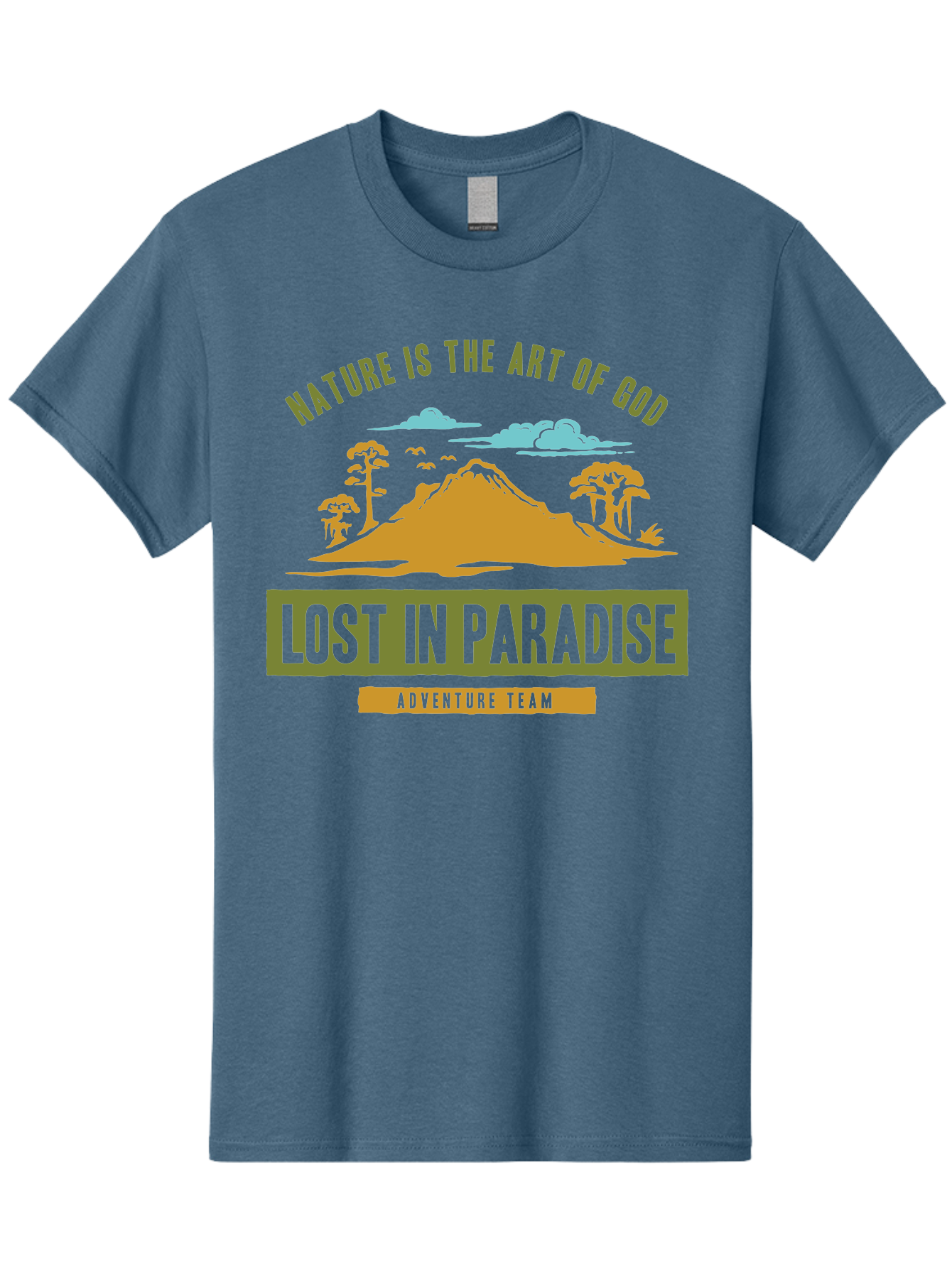 Lost In Paradise Men'S Graphic Tee, 100% Cotton, Comfortable Casual Summer Wear, Machine Washable, Nature-Inspired Design, Paradise Scenery, Mountain Landscape, Adventure Theme, Inspirational Quotes, Outdoor Enthusiasts, Travel Team, Aae462 9