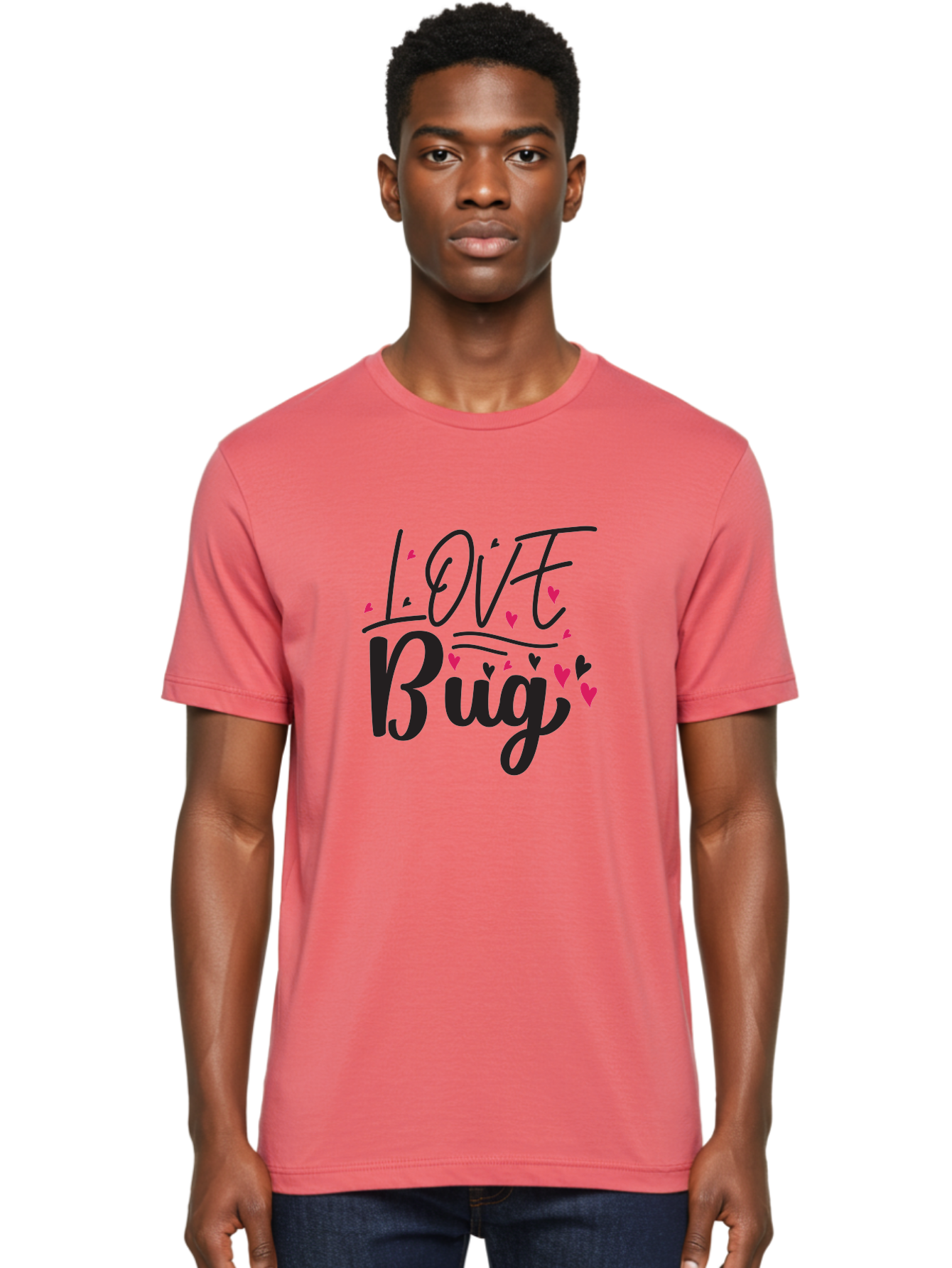 Love Bug Men'S Graphic Tee, 100% Cotton, Comfortable Casual Summer Wear, Machine Washable, Love Bug, Cute Typography, Hand Drawn Hearts, Pink Hearts, Valentines Day, Romance, Lovely, Charming Aae465 10