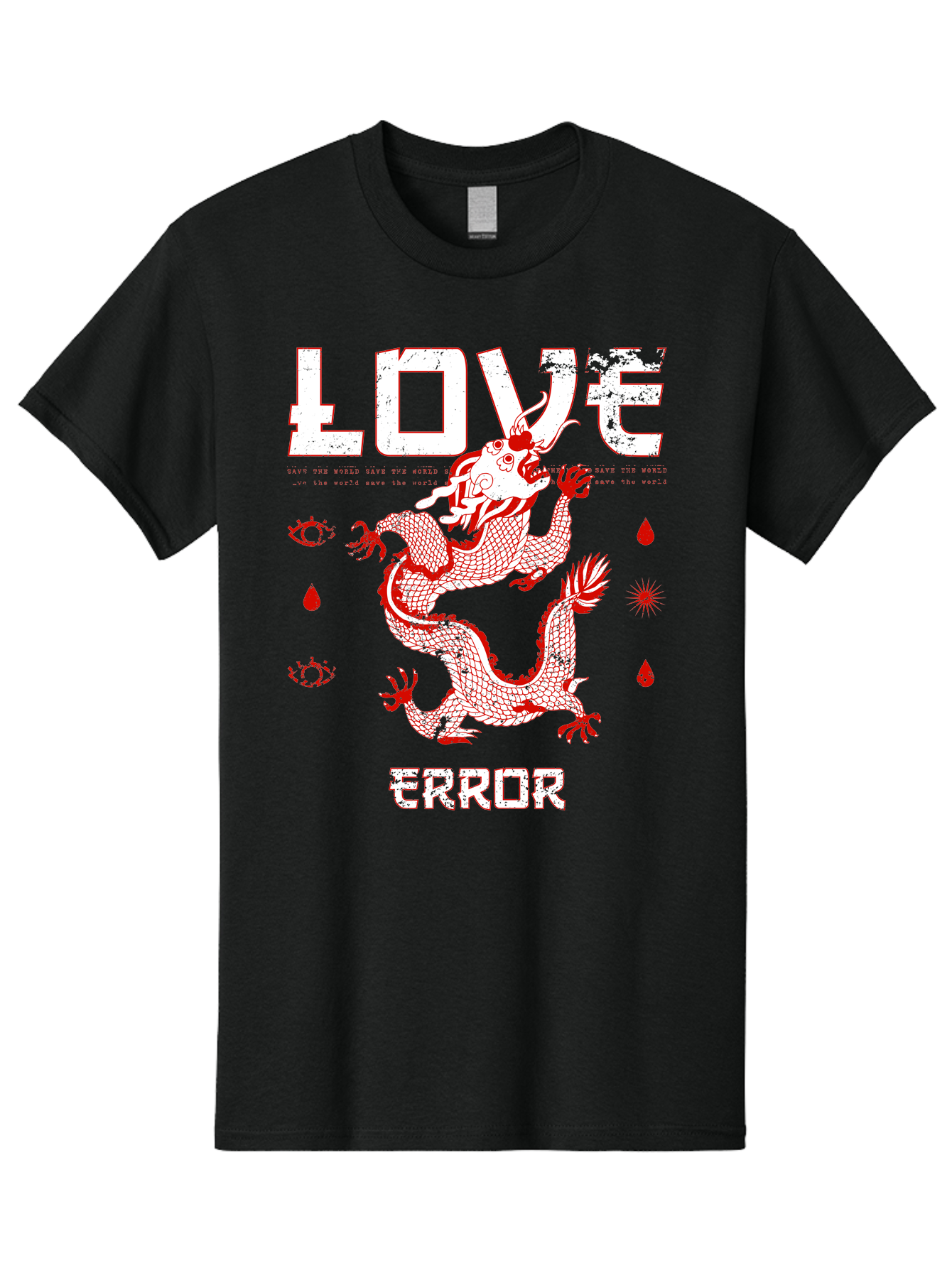 Love Error Men'S Graphic Tee, 100% Cotton, Comfortable Casual Summer Wear, Machine Washable, Dragon Graphic, Love Error Message, Red Dragon Illustration, Bold Typography, Abstract Shapes, Symbolic Art, Emotional Expression, Edgy Design Aae466 7