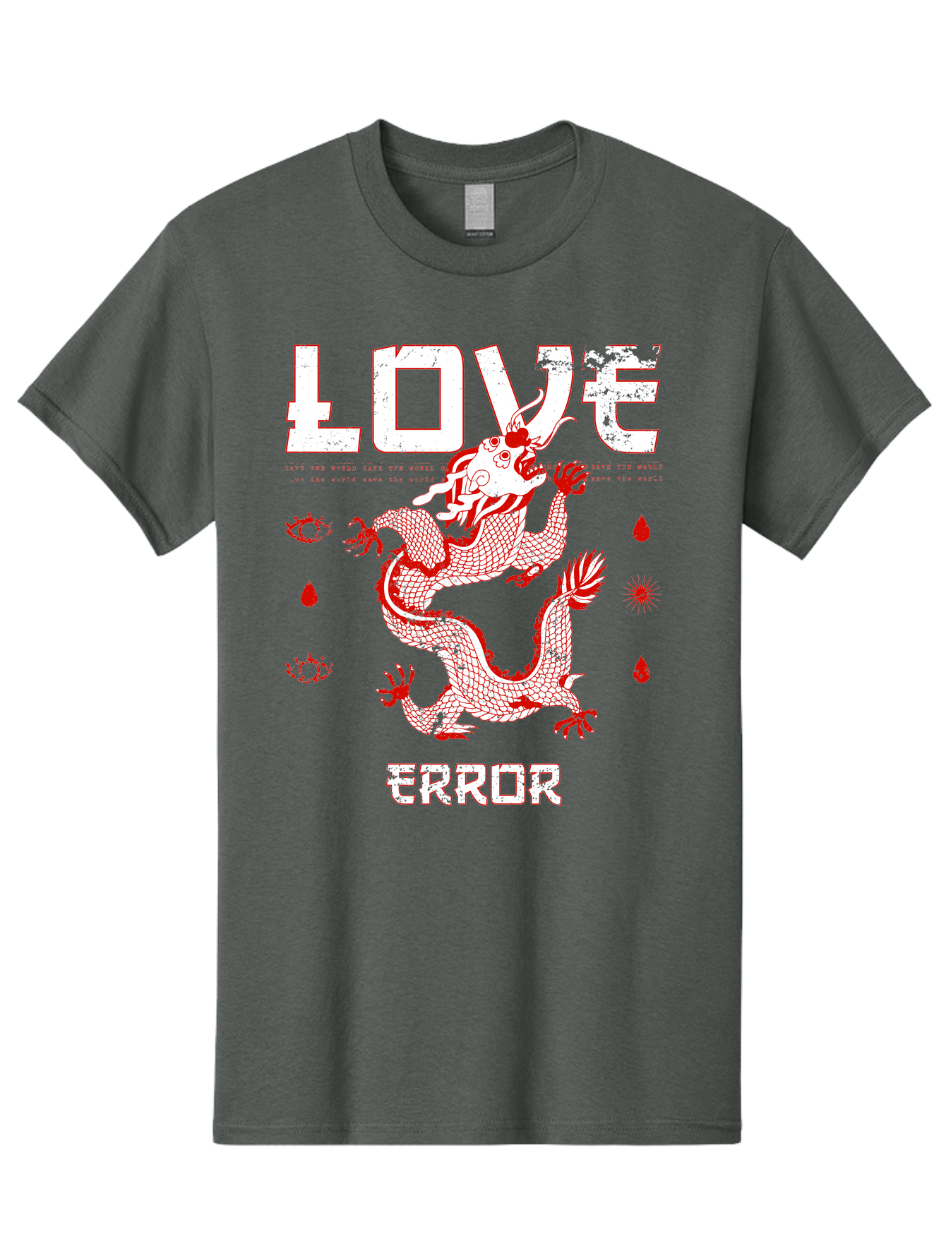 Love Error Men'S Graphic Tee, 100% Cotton, Comfortable Casual Summer Wear, Machine Washable, Dragon Graphic, Love Error Message, Red Dragon Illustration, Bold Typography, Abstract Shapes, Symbolic Art, Emotional Expression, Edgy Design Aae466 19