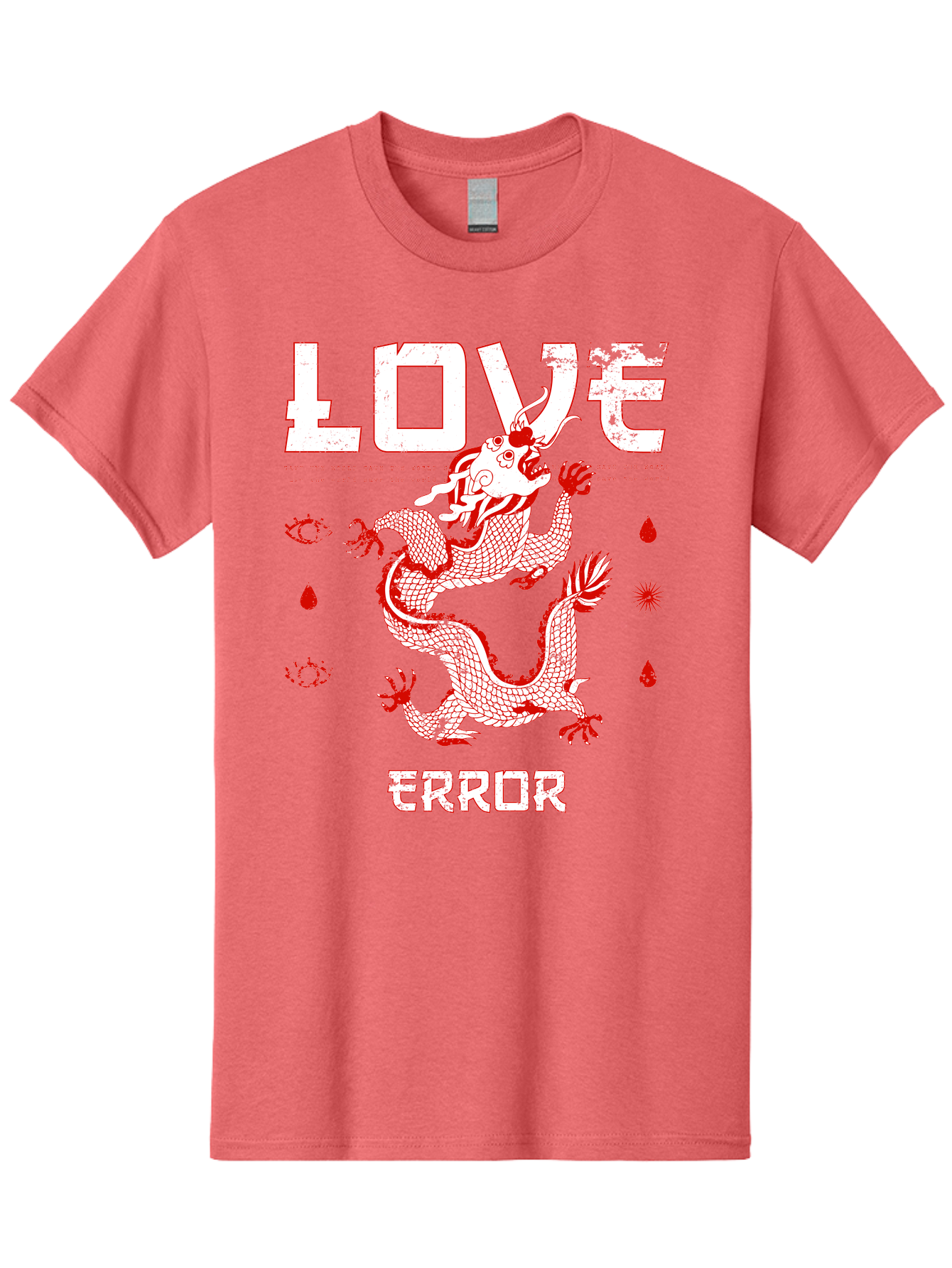 Love Error Men'S Graphic Tee, 100% Cotton, Comfortable Casual Summer Wear, Machine Washable, Dragon Graphic, Love Error Message, Red Dragon Illustration, Bold Typography, Abstract Shapes, Symbolic Art, Emotional Expression, Edgy Design Aae466 23