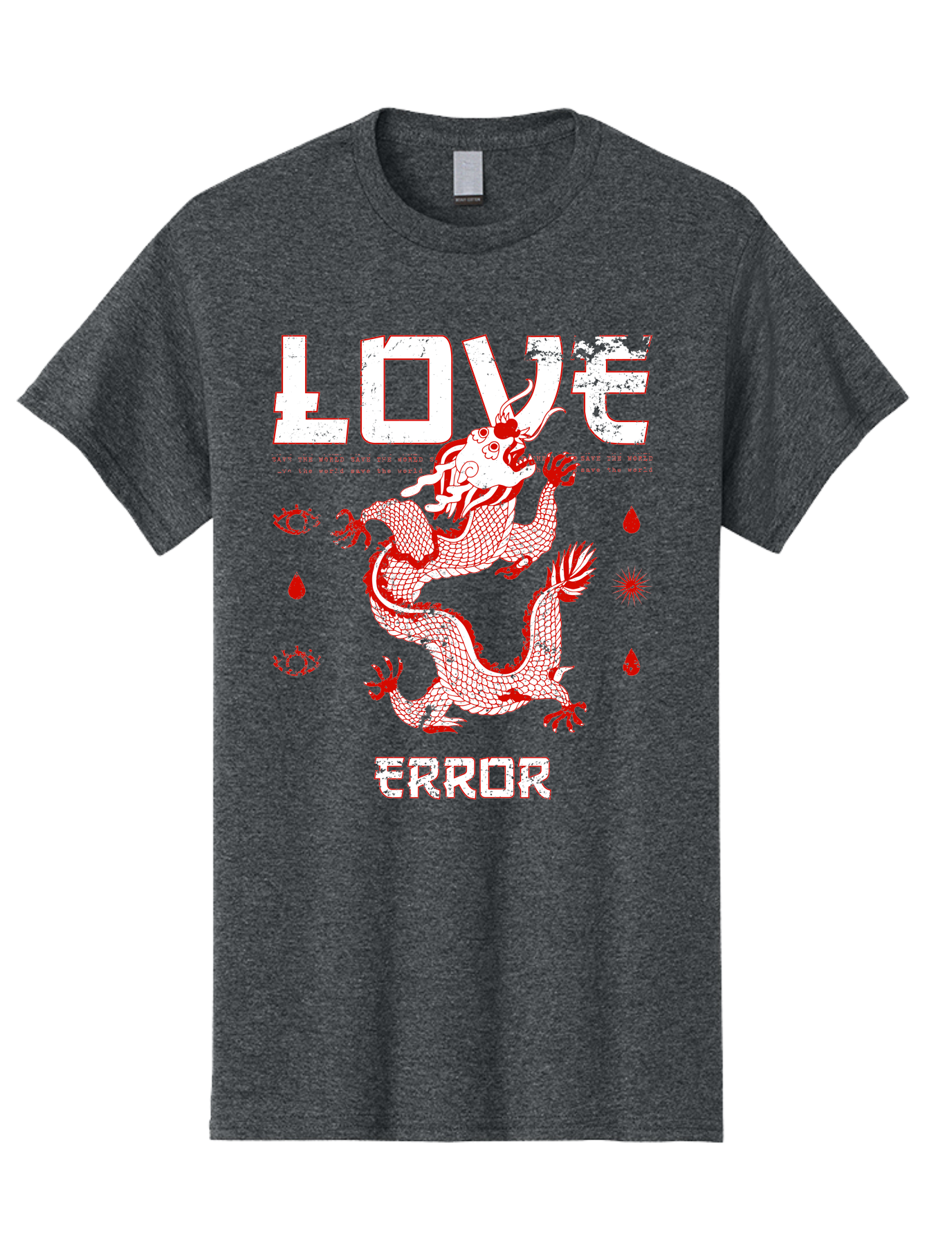 Love Error Men'S Graphic Tee, 100% Cotton, Comfortable Casual Summer Wear, Machine Washable, Dragon Graphic, Love Error Message, Red Dragon Illustration, Bold Typography, Abstract Shapes, Symbolic Art, Emotional Expression, Edgy Design Aae466 27