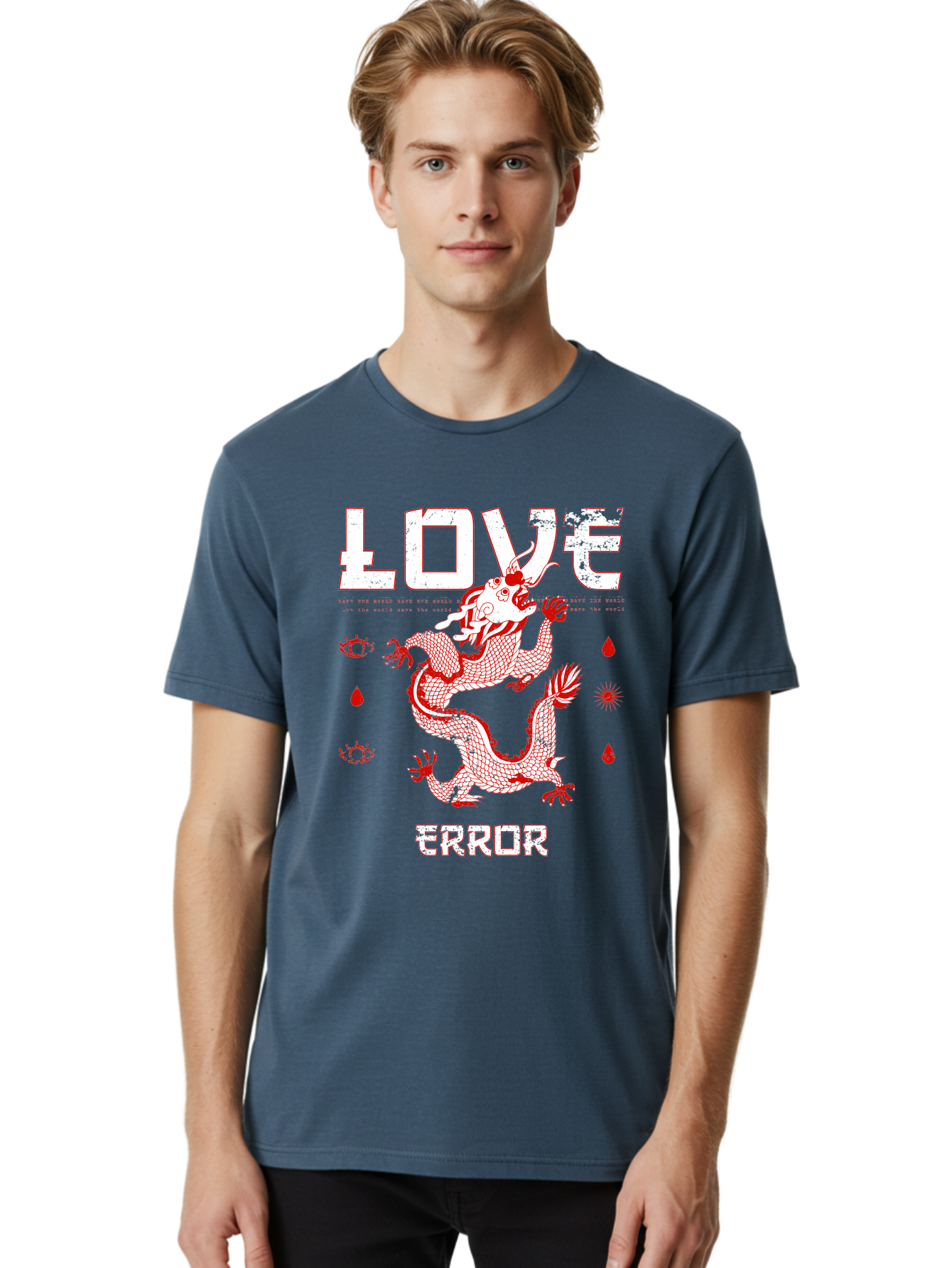 Love Error Men'S Graphic Tee, 100% Cotton, Comfortable Casual Summer Wear, Machine Washable, Dragon Graphic, Love Error Message, Red Dragon Illustration, Bold Typography, Abstract Shapes, Symbolic Art, Emotional Expression, Edgy Design Aae466 6