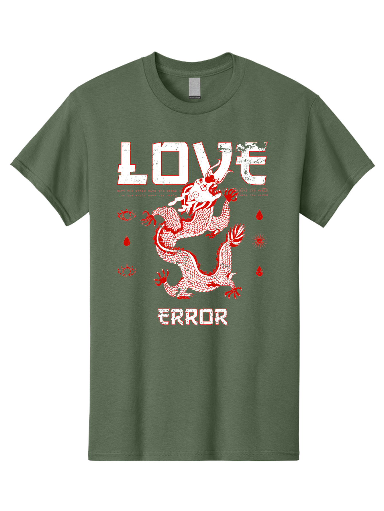 Love Error Men'S Graphic Tee, 100% Cotton, Comfortable Casual Summer Wear, Machine Washable, Dragon Graphic, Love Error Message, Red Dragon Illustration, Bold Typography, Abstract Shapes, Symbolic Art, Emotional Expression, Edgy Design Aae466 29