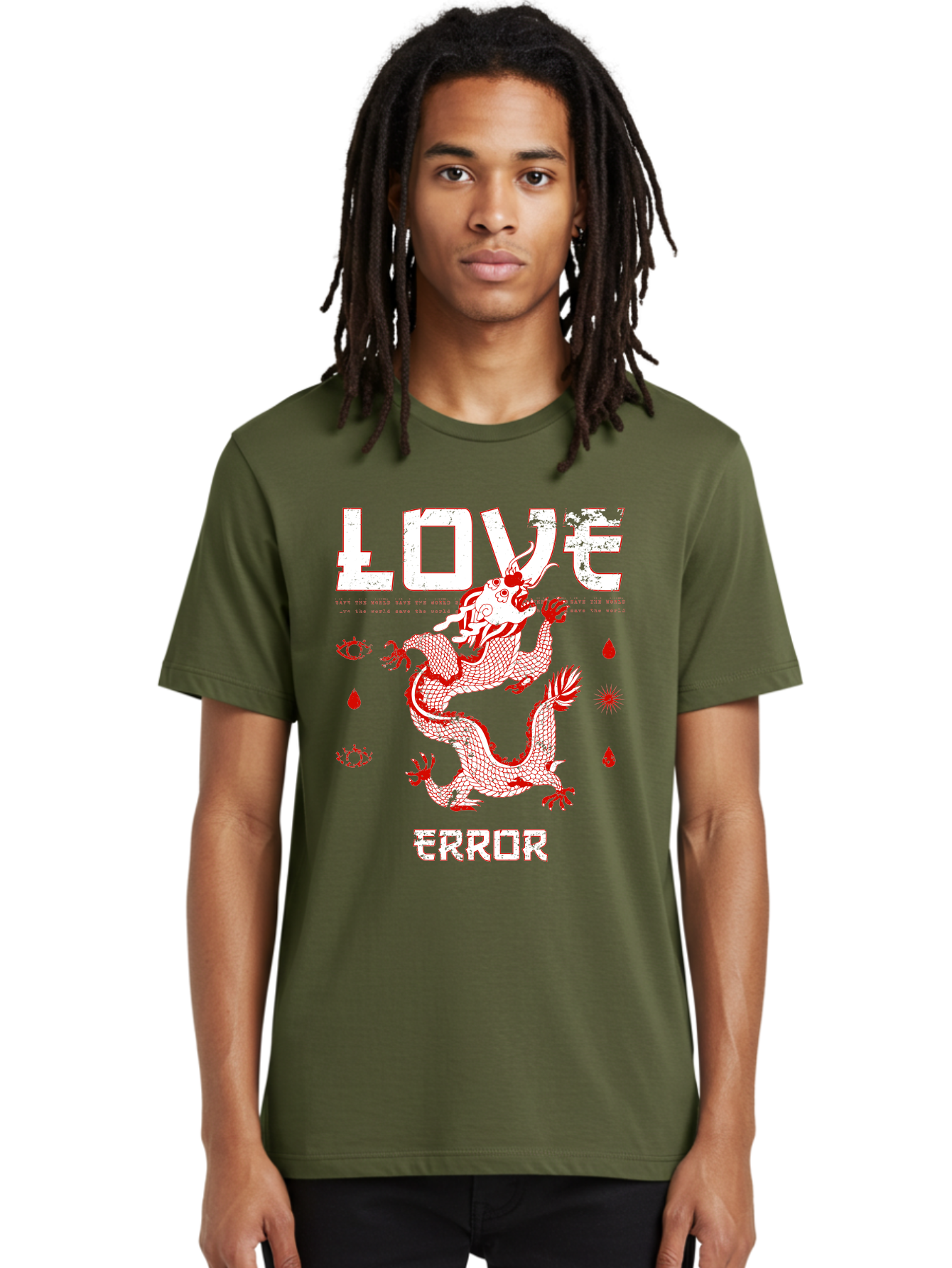 Love Error Men'S Graphic Tee, 100% Cotton, Comfortable Casual Summer Wear, Machine Washable, Dragon Graphic, Love Error Message, Red Dragon Illustration, Bold Typography, Abstract Shapes, Symbolic Art, Emotional Expression, Edgy Design Aae466 30